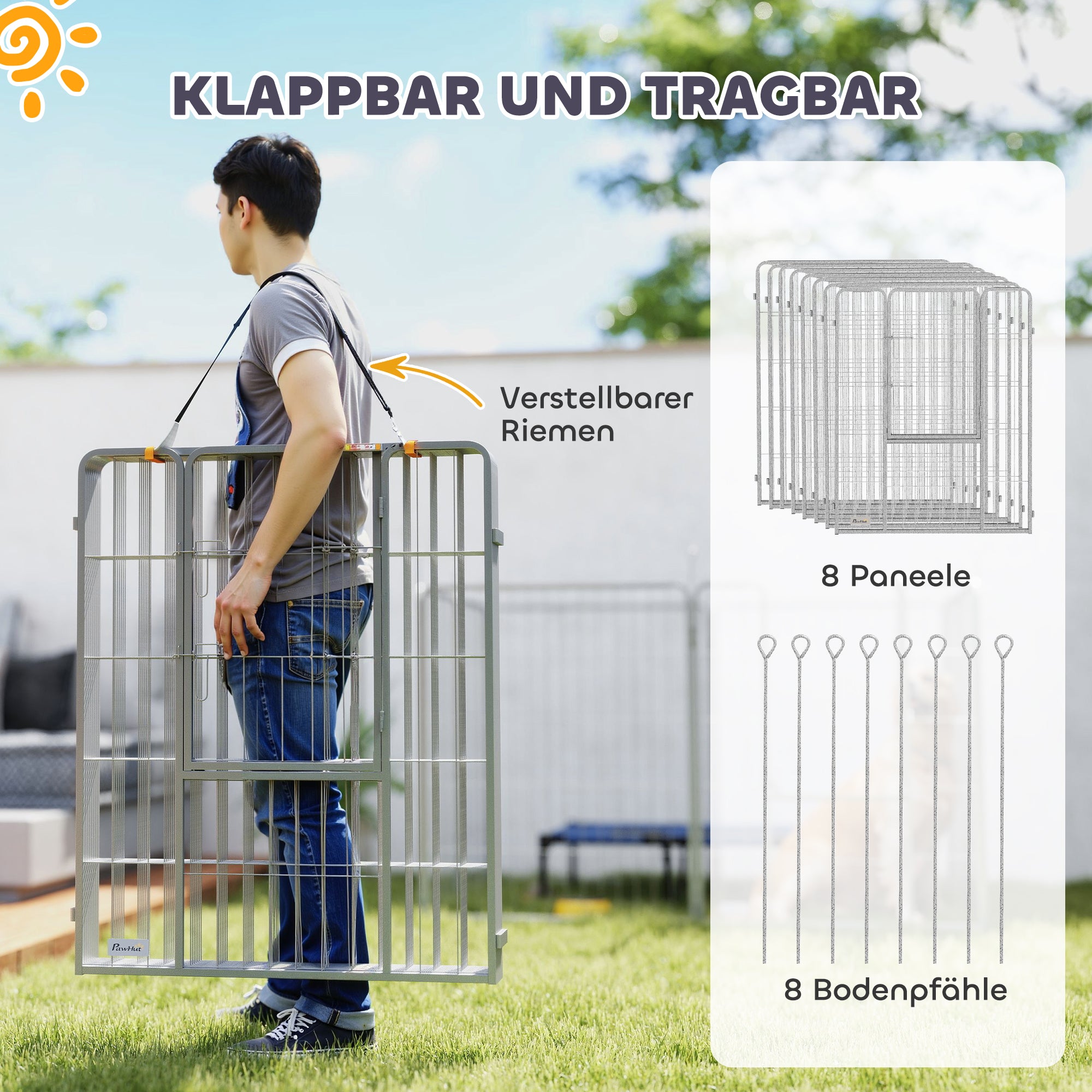 PawHut Haustiergehege, Hundezaun, Haustierspielplatz, flexibel anpassbar, rostfreier Stahl