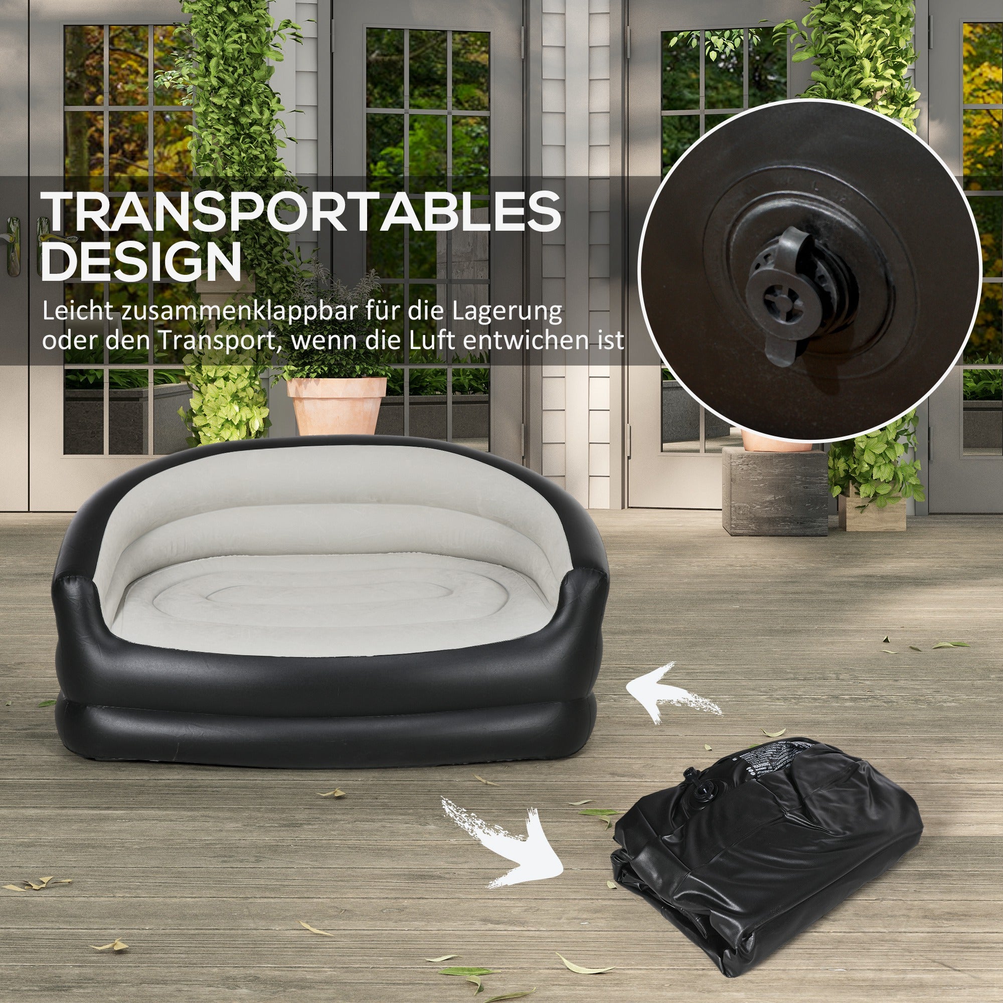 Outsunny Aufblasbares Sofa Luftsessel, 138 x 87 x 71 cm, Grau + Schwarz