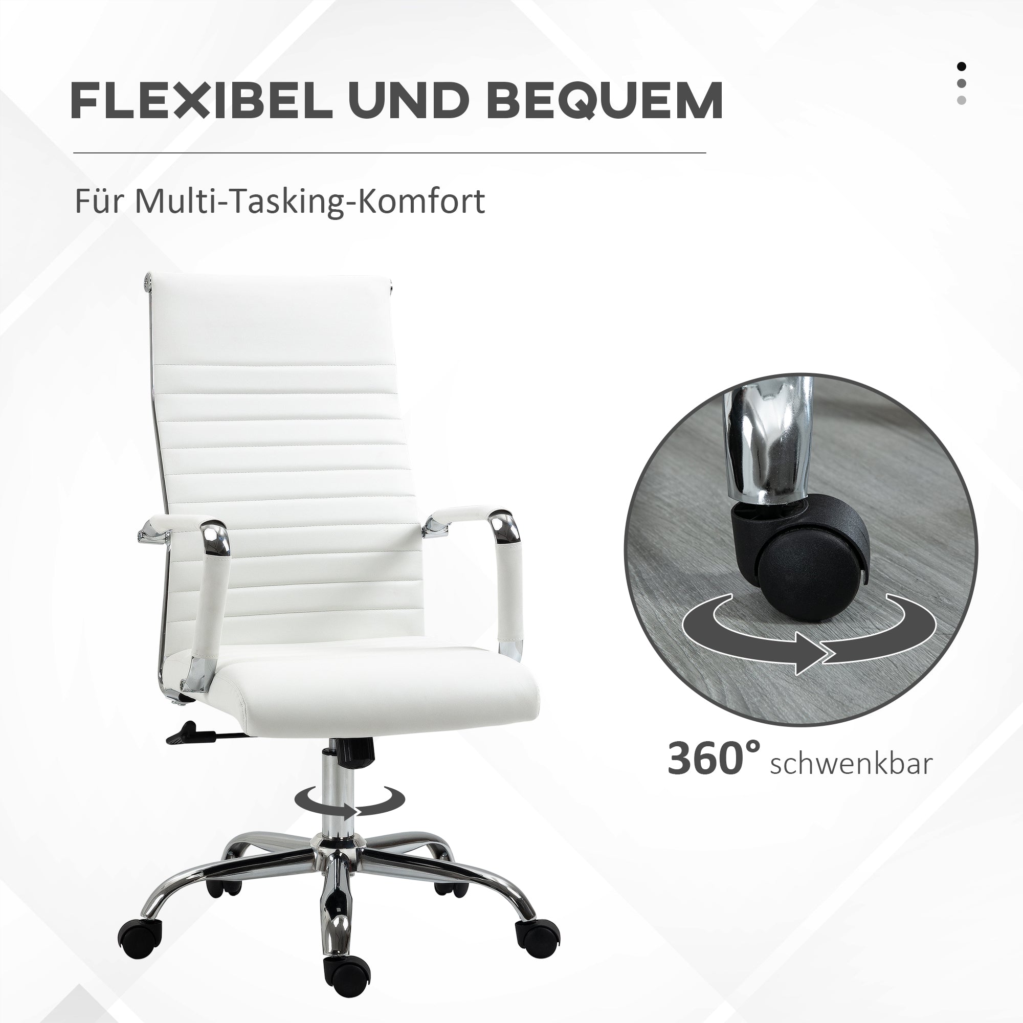 Vinsetto Bürostuhl ergonomischer Schreibtischstuhl mit Wippfunktion Chefsessel höhenverstellbarer Drehstuhl gepolstert Kunstleder Schaumstoff Weiß 54 x 62 x 104-114 cm