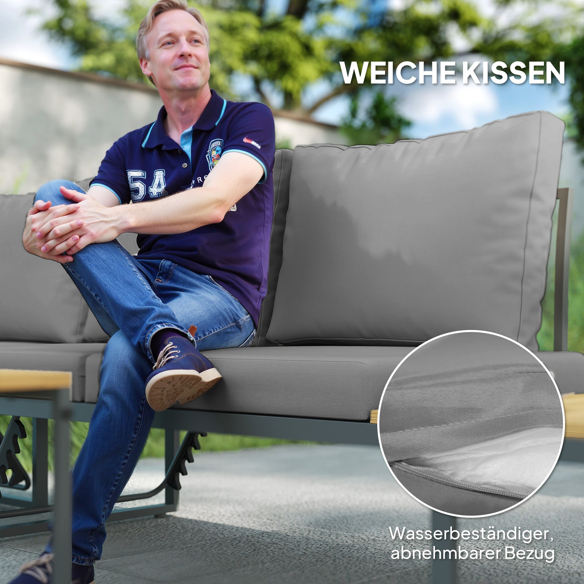 Outsunny Außenmöbel-Set, auf 6 Sitze erweiterbar, L-förmige Outdoor-Sitzecke mit Tischen, Stahlrahmen, verstellbare Lehnen, Grau