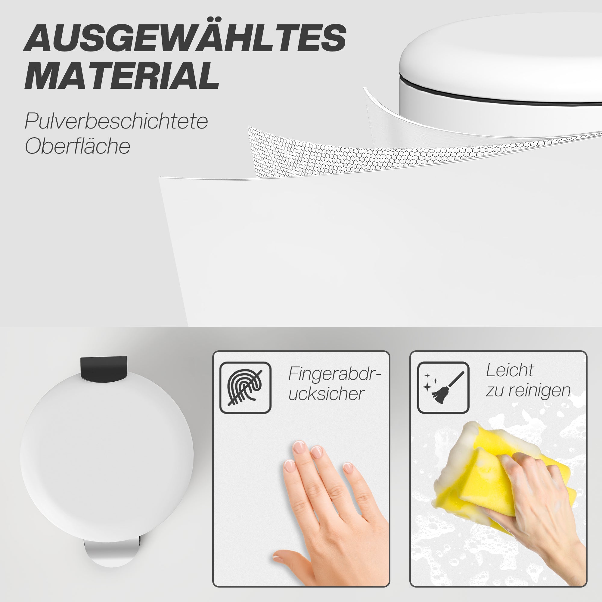 HOMCOM Mülleimer 20L, mit Pedal, Inneneimer, fingerabdrucksicher, leises Schließen, Cremeweiß