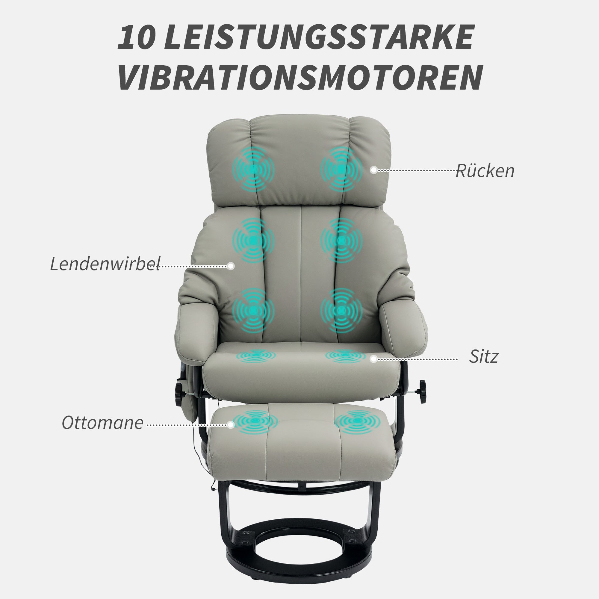 HOMCOM Relaxsessel Massagefunktion Fernsehsessel mit Seitentasche, Kunstleder, Grau