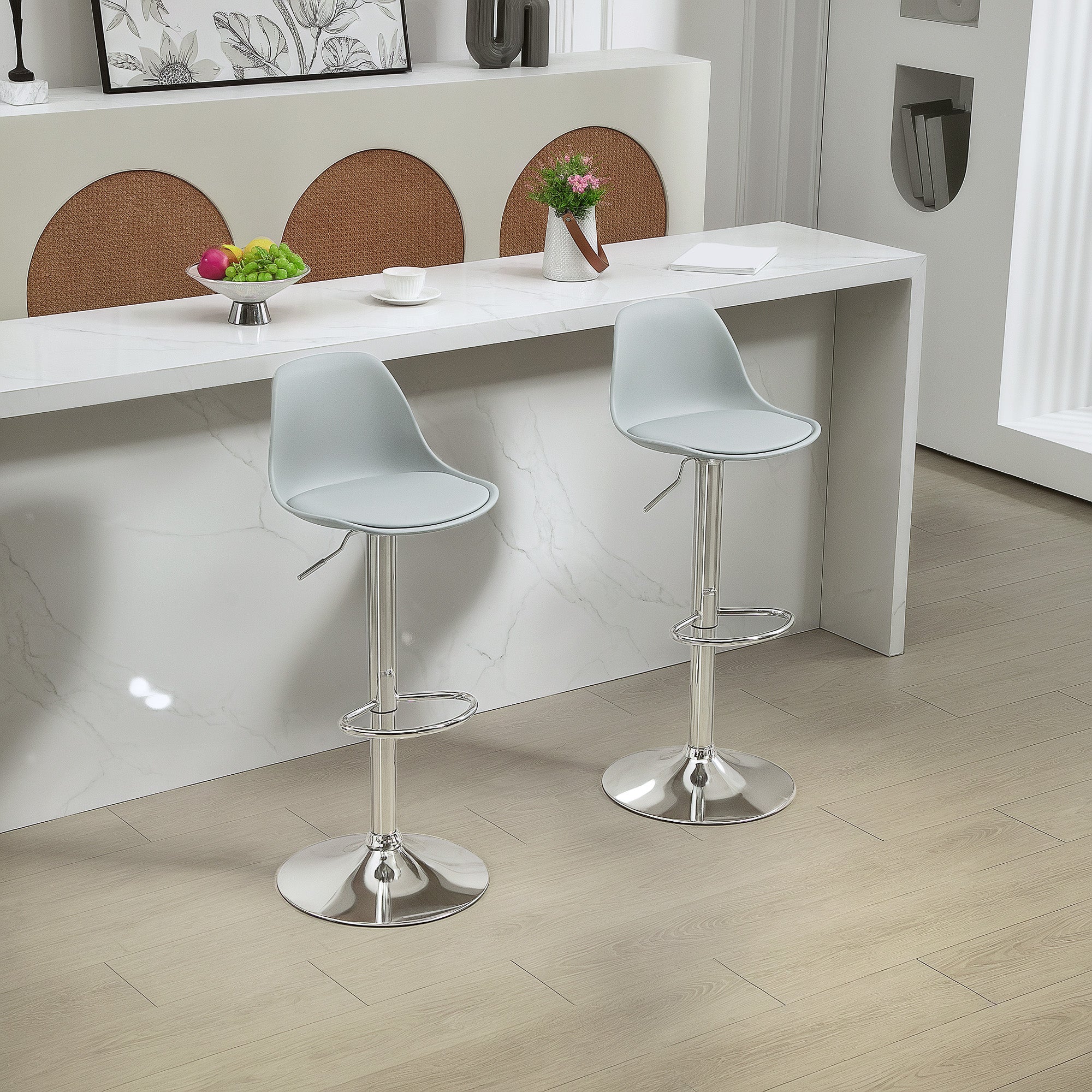 HOMCOM 2er-Set Barhocker, Barstühle, Drehstühle mit Lehne, höhenverstellbar, bis 120 kg belastbar, 42 x 38 x 82-104 cm, Grau