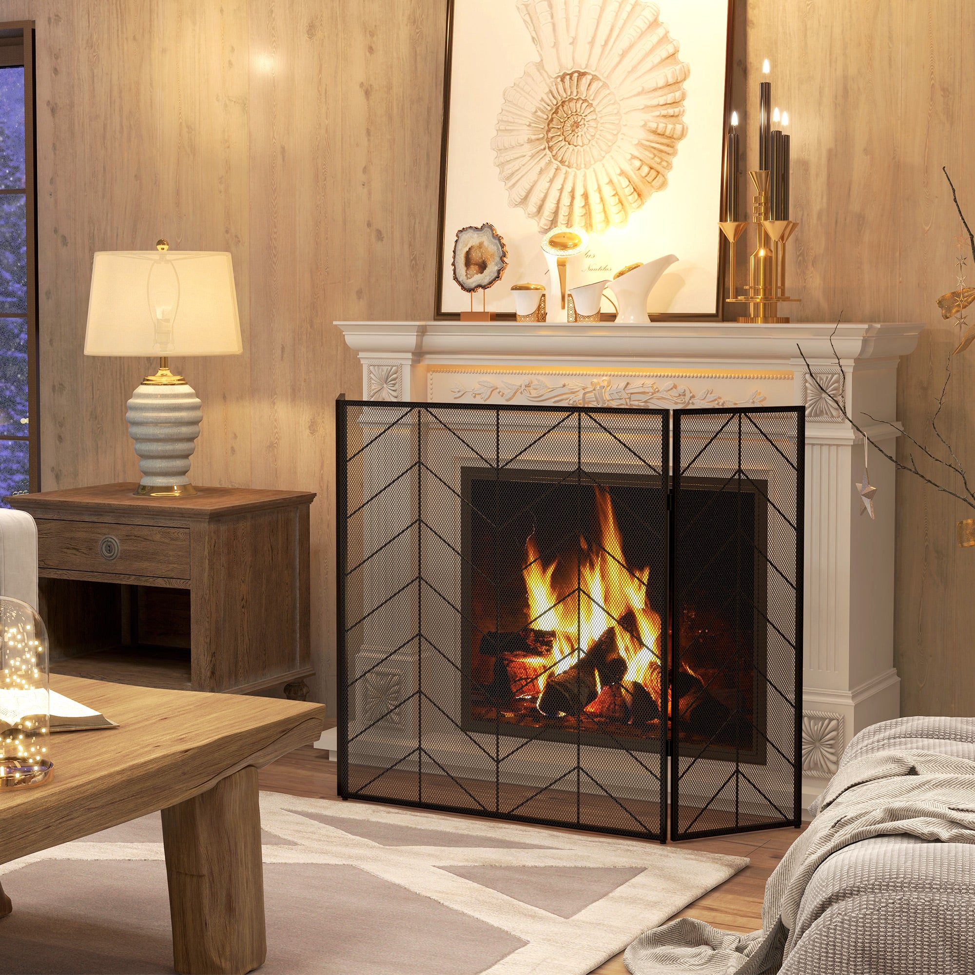 HOMCOM Funkenschutz für Kamine, eleganter Funkenfänger, faltbar, beschichtet, Schwarz, 135 x 85 cm