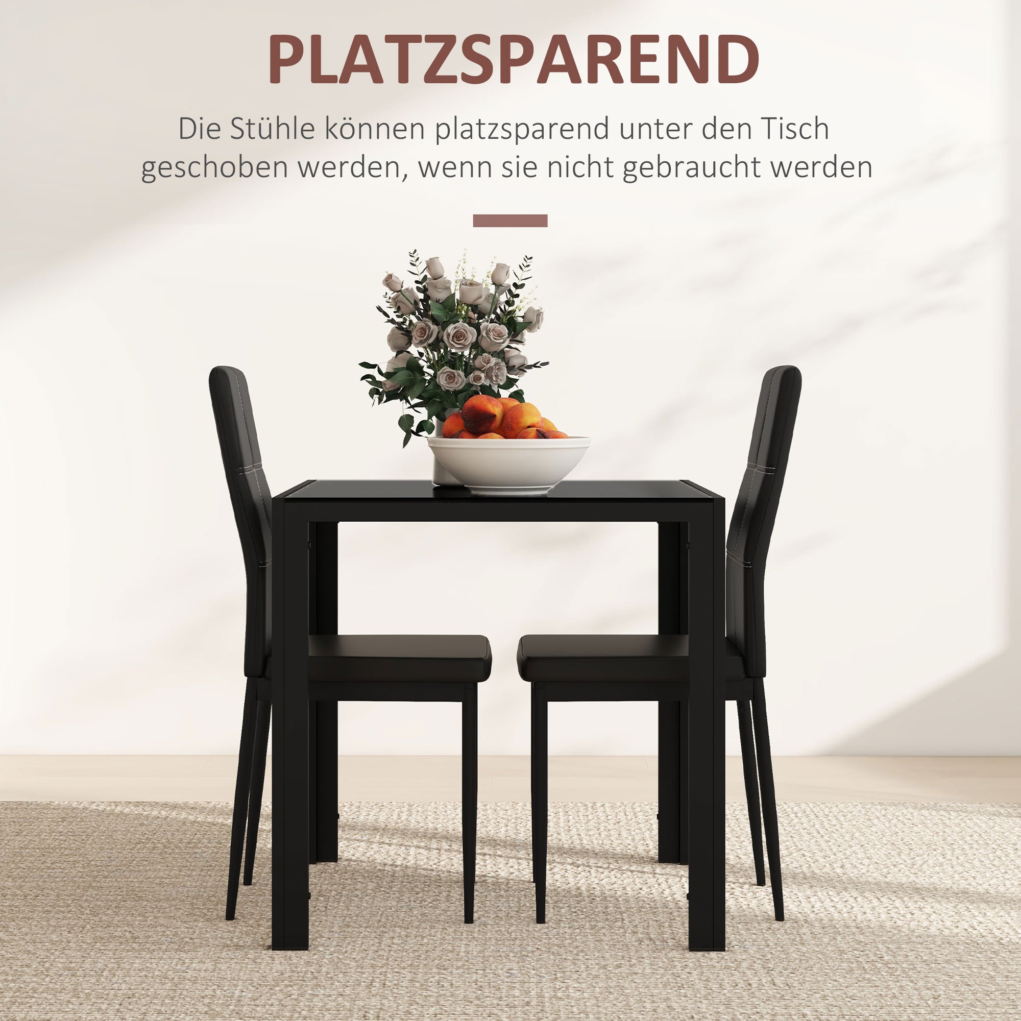 HOMCOM Essgruppe Esstisch mit 2 Stühlen Platzsparend Esszimmergruppe Sitzgruppe Schwarz
