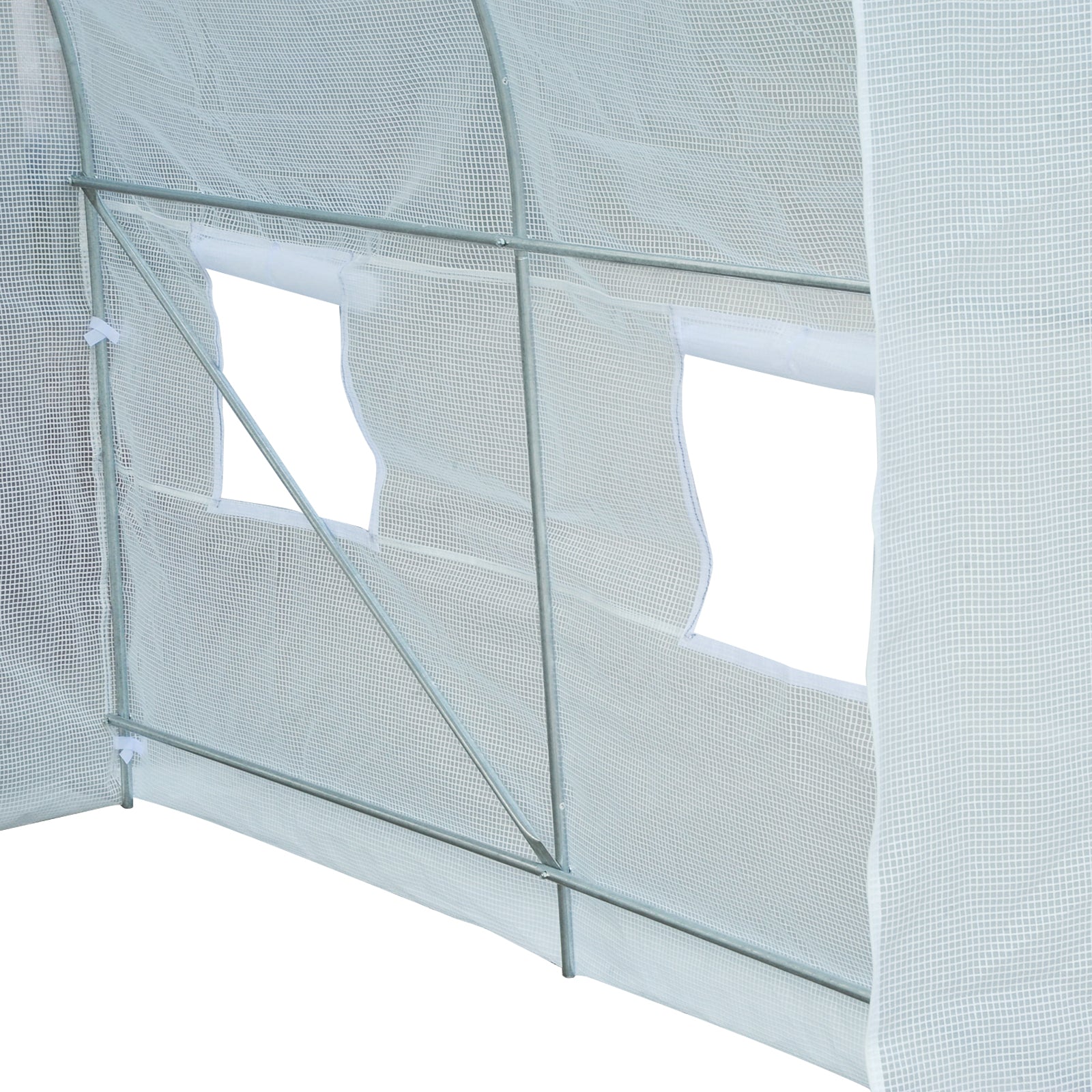 Outsunny Gewächshaus 245x200x200cm Foliengewächshaus Tomatenhaus mit Tür, Fenster, Folientunnel aus verzinktem Stahl, Pflanztunnel, Treibhaus inkl. Erdanker Seilen, Gartentunnel, Weiß