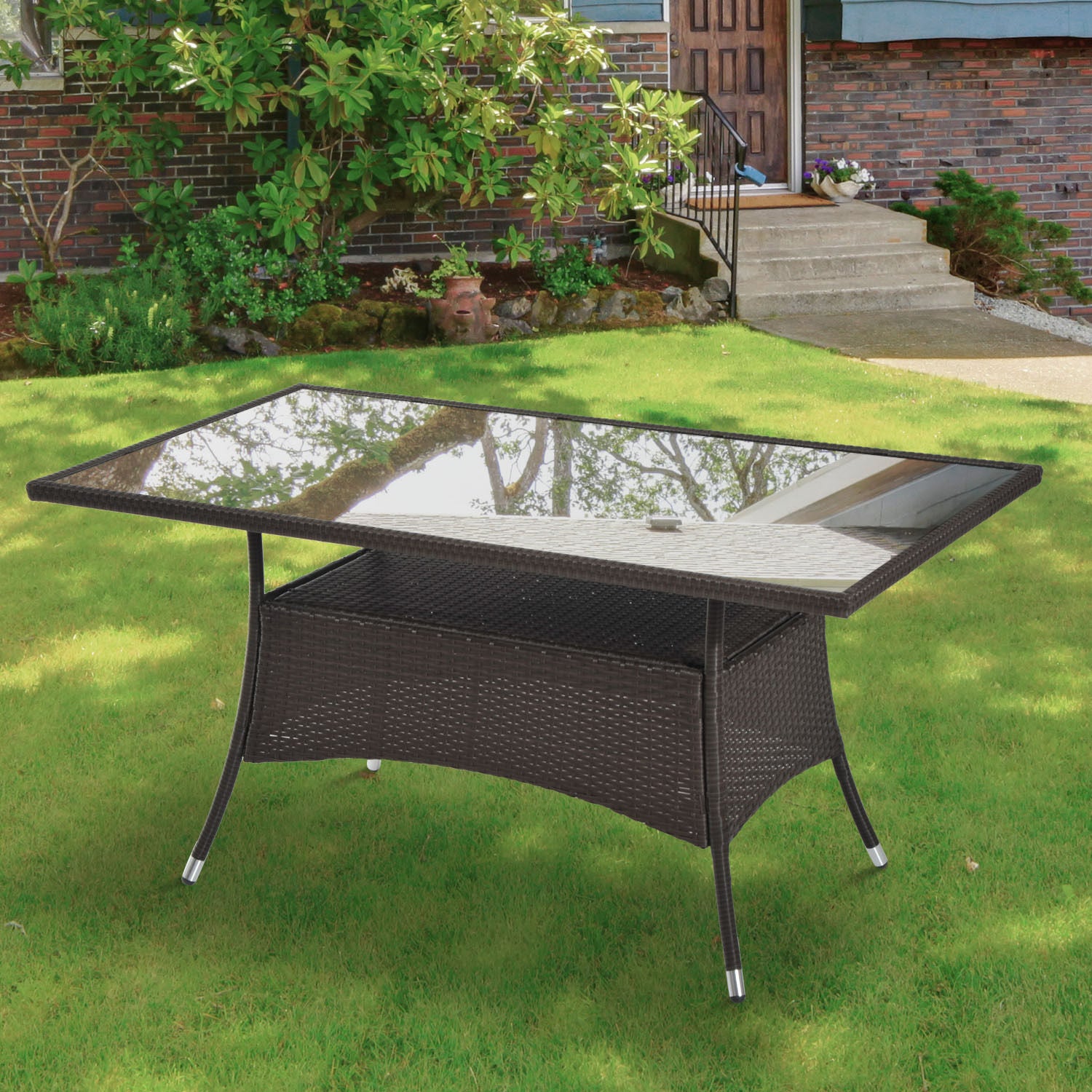 Outsunny Gartentisch Polyrattan wetterfest Sicherheitsglas Braun