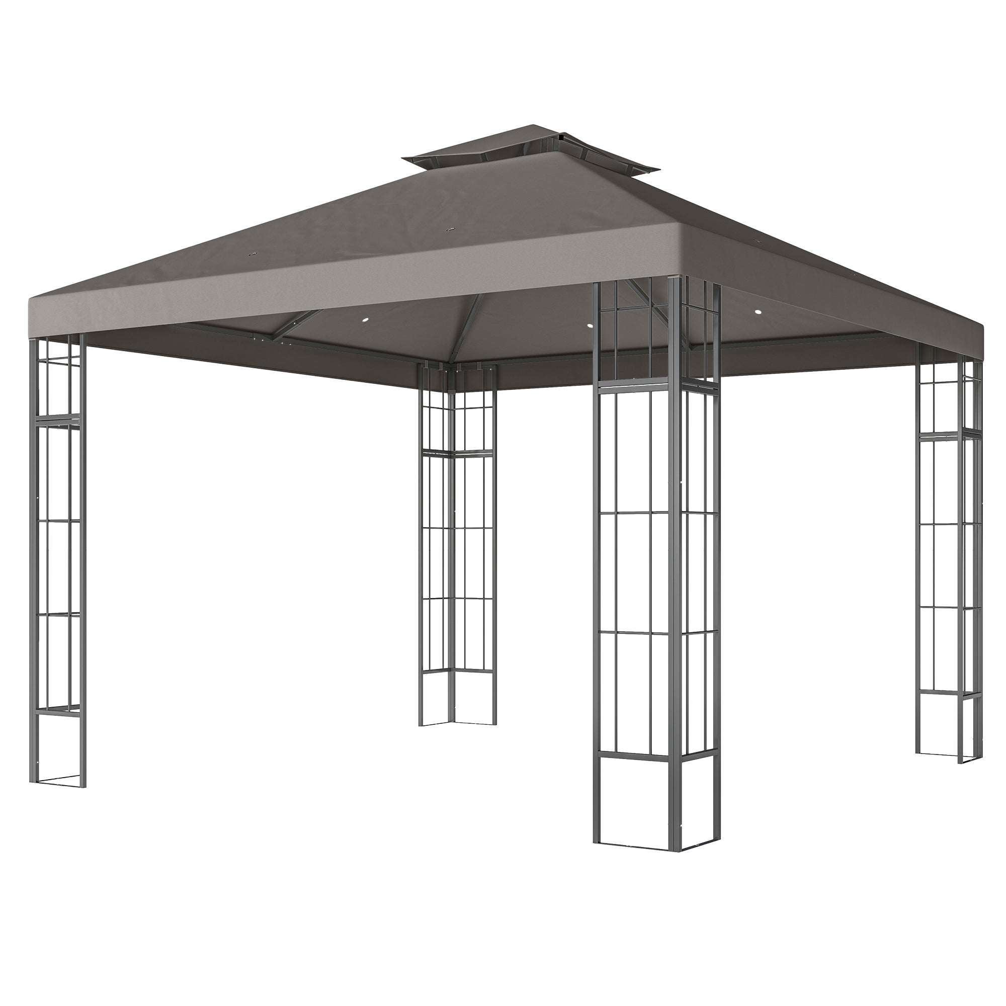 Outsunny 3 x 3 m Garten-Pavillon, 2-Stufen-Dach-Design, UV30+ Schutz, UV-beständig, Sonnenschutz, Metallrahmen, Dunkelgrau