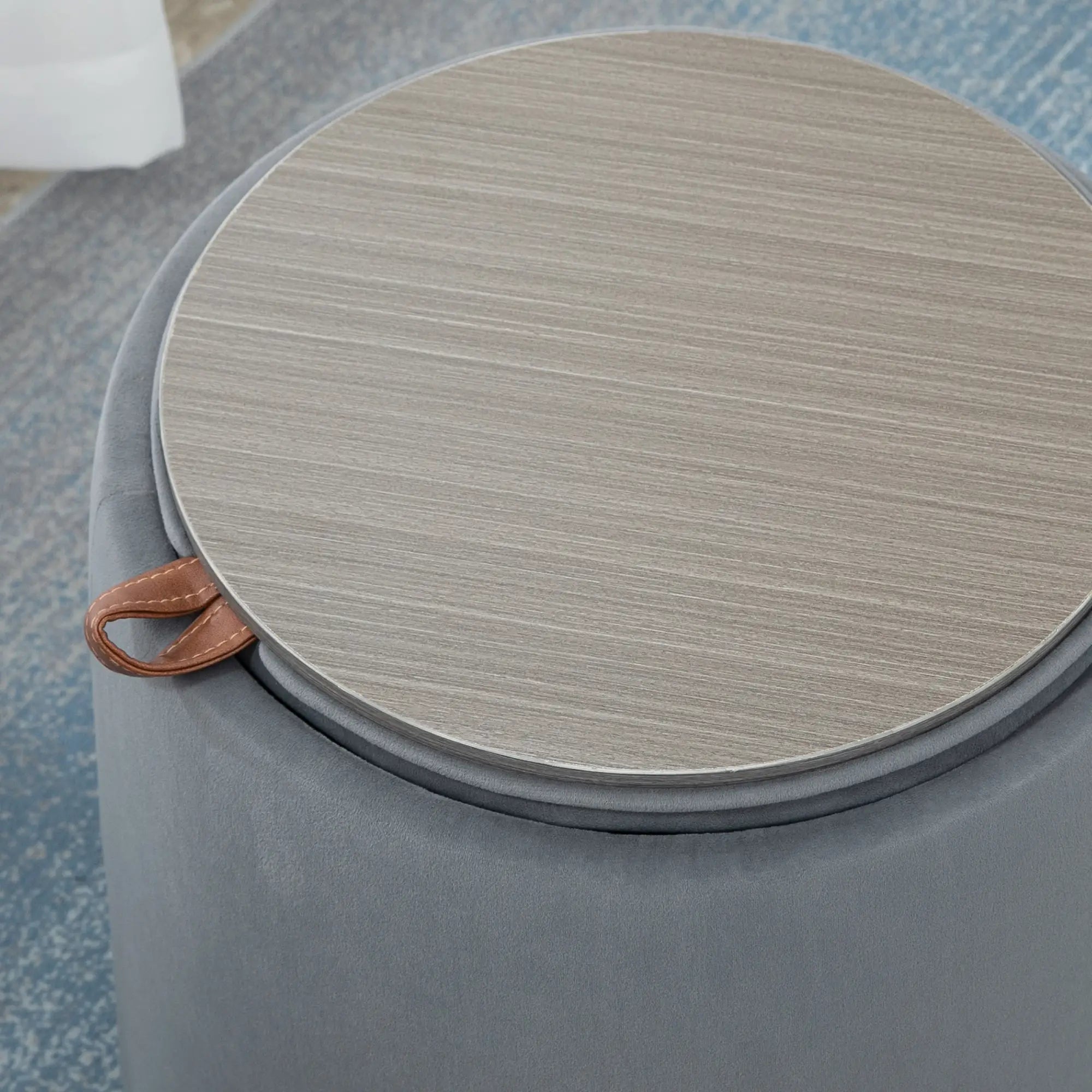 HOMCOM 2-in-1 Hocker in Samtoptik inklusive Stauraum und abnehmbaren Deckel Ø44 cm x 47,5 cm Grau