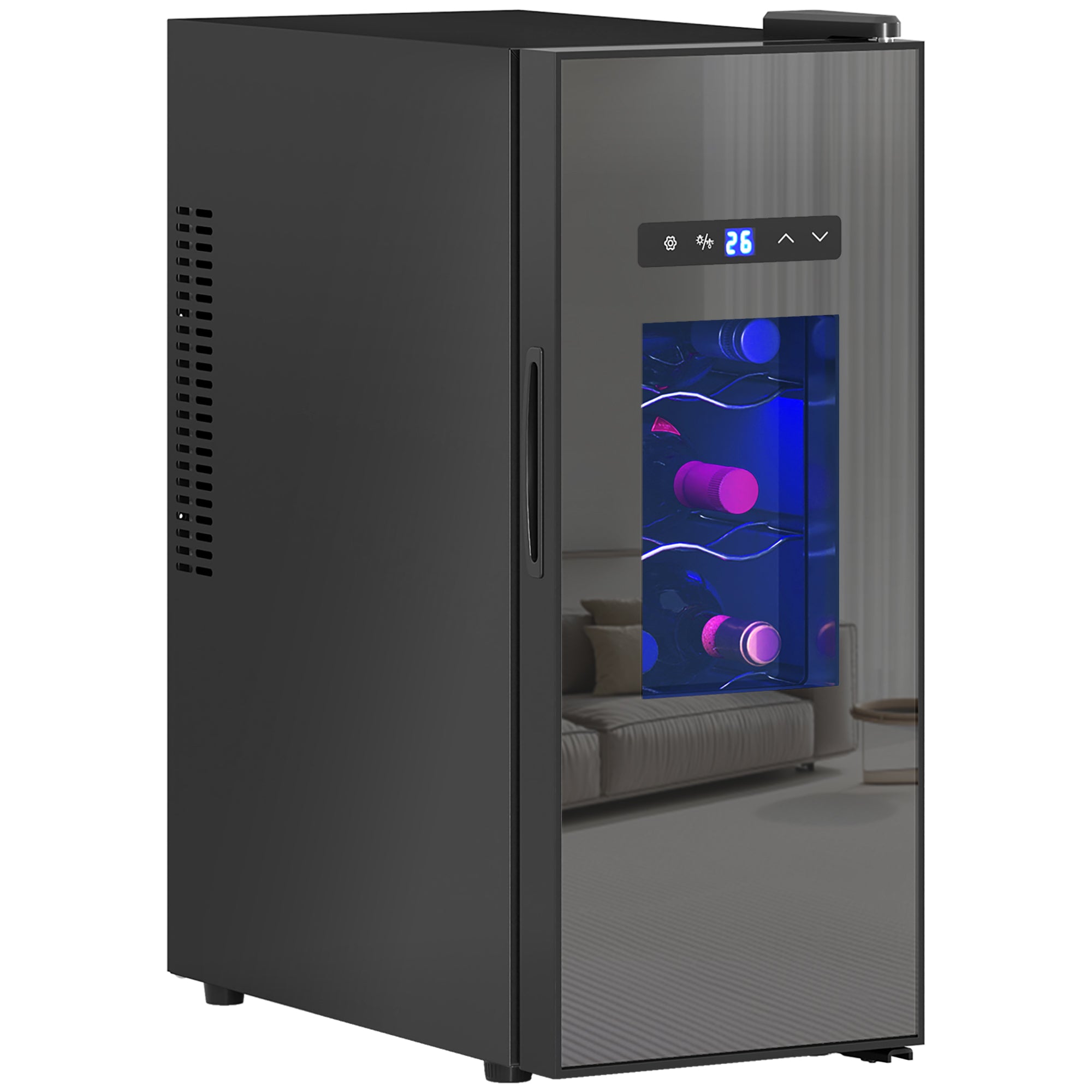 HOMCOM Weinkühlschrank für 12 Flaschen, mit Glastür, Getränkekühlschrank mit LED-Licht, Touch-Screen, Schwarz