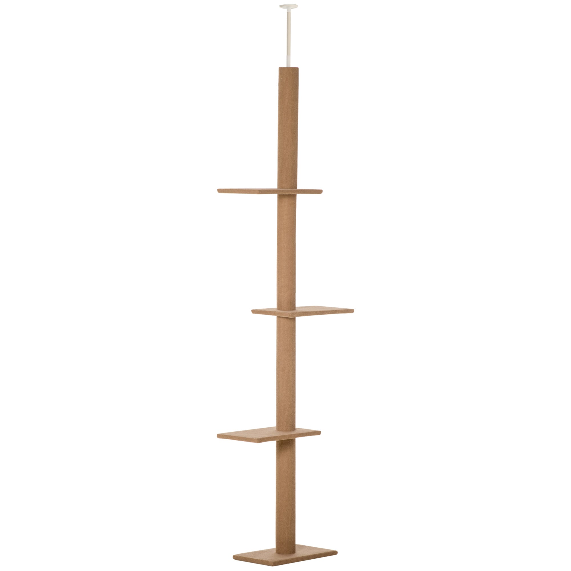 PawHut Kratzbaum Deckenhoch, 228-260 cm Höhenverstellbarer Katzenbaum Kletterbaum für Katzen mit 3 Ebenen, Katzenkratzbaum, Spielbaum vom Boden bis zur Decke Hellbraun