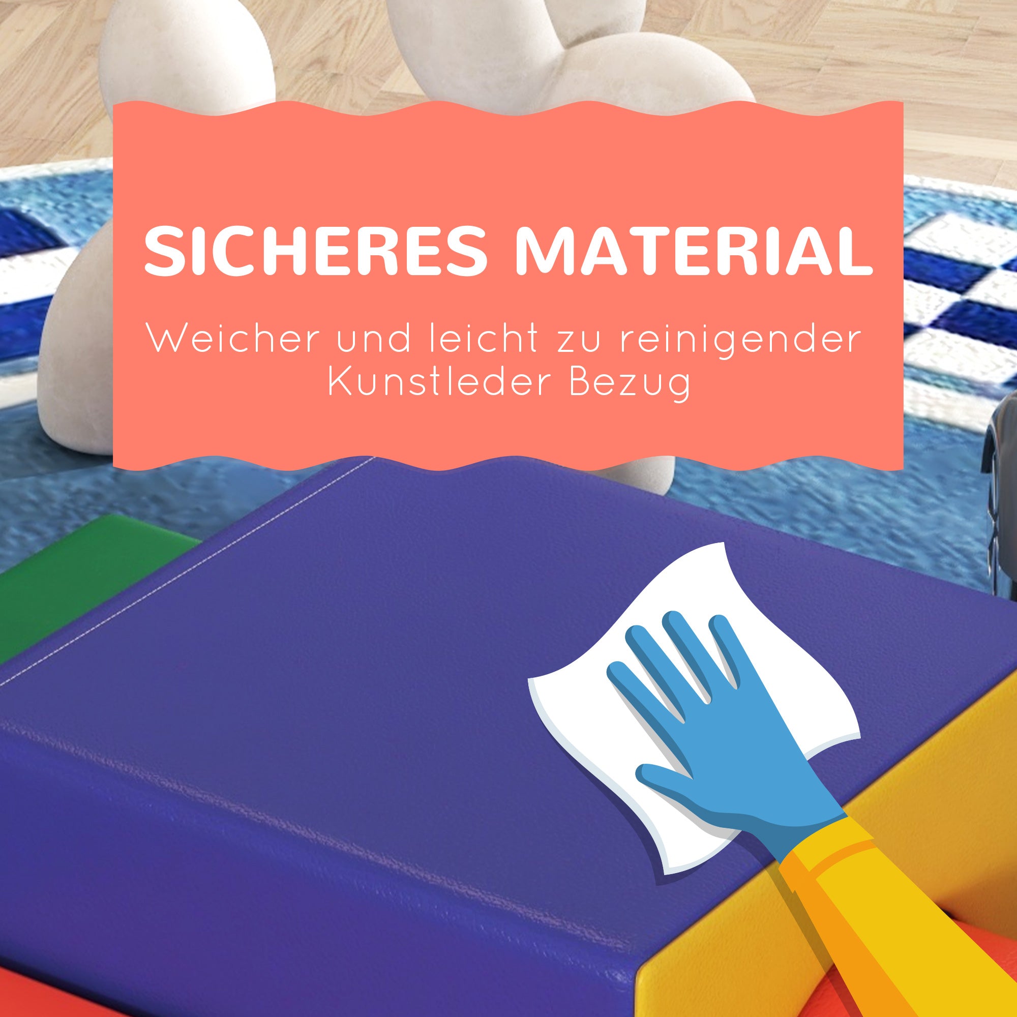 HOMCOM 4er Softbaustein-Set zum Klettern und Rutschen, Kunstlederbezug, für Kinder im Alter von 1-3 Jahren, Mehrfarbig