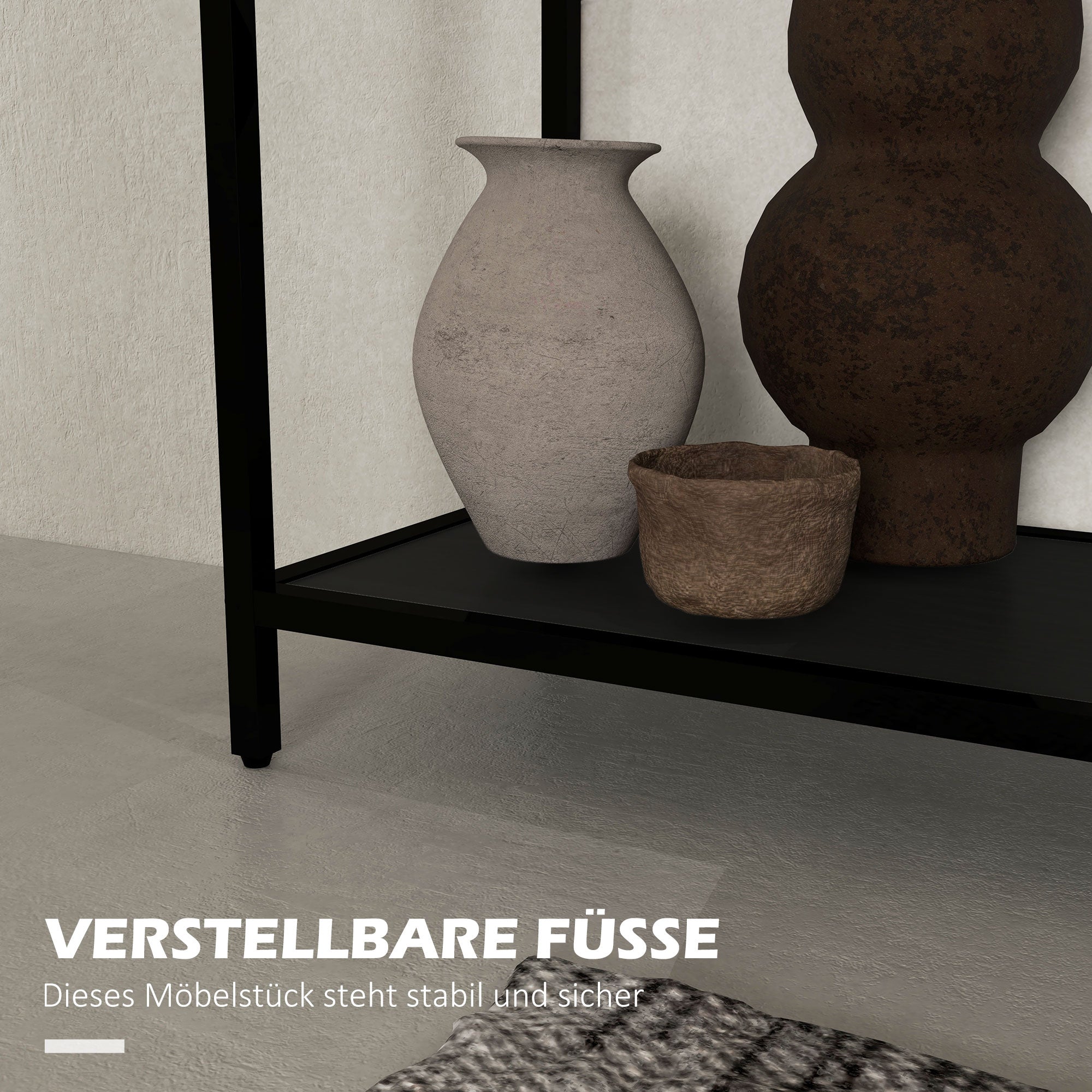 HOMCOM Konsolentisch mit 2 Regalen, Flurtisch, Flurkonsole, Schwarz