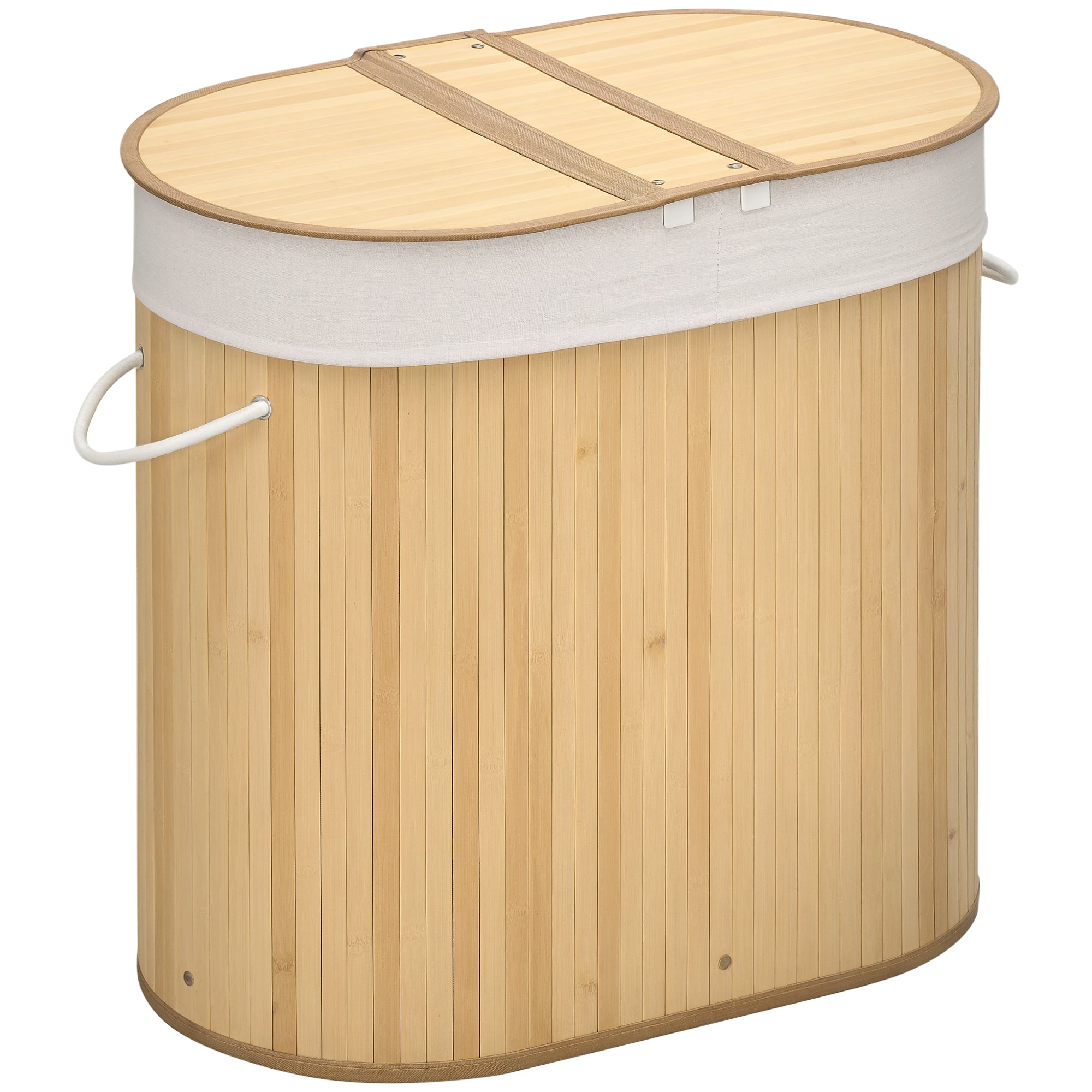 HOMCOM Wäschekorb 100L mit herausnehmbaren Wäschebank 62,5 cm x 37 cm x 60,5 cm Natur + Weiß