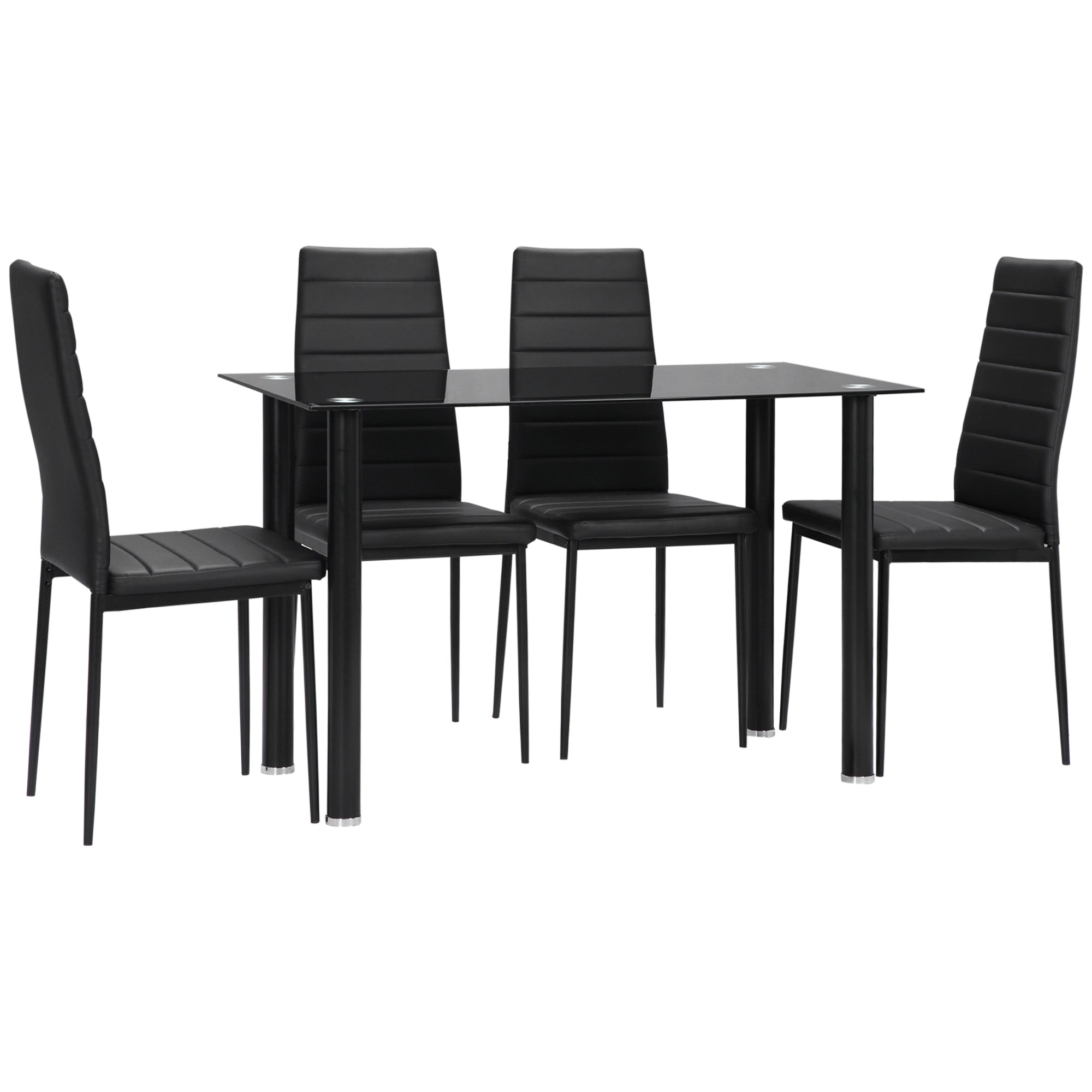 HOMCOM 5-tlg. Essgruppe Sitzgruppe Esstisch mit 4 Stühlen, modernes Design, Glastisch, Schwarz