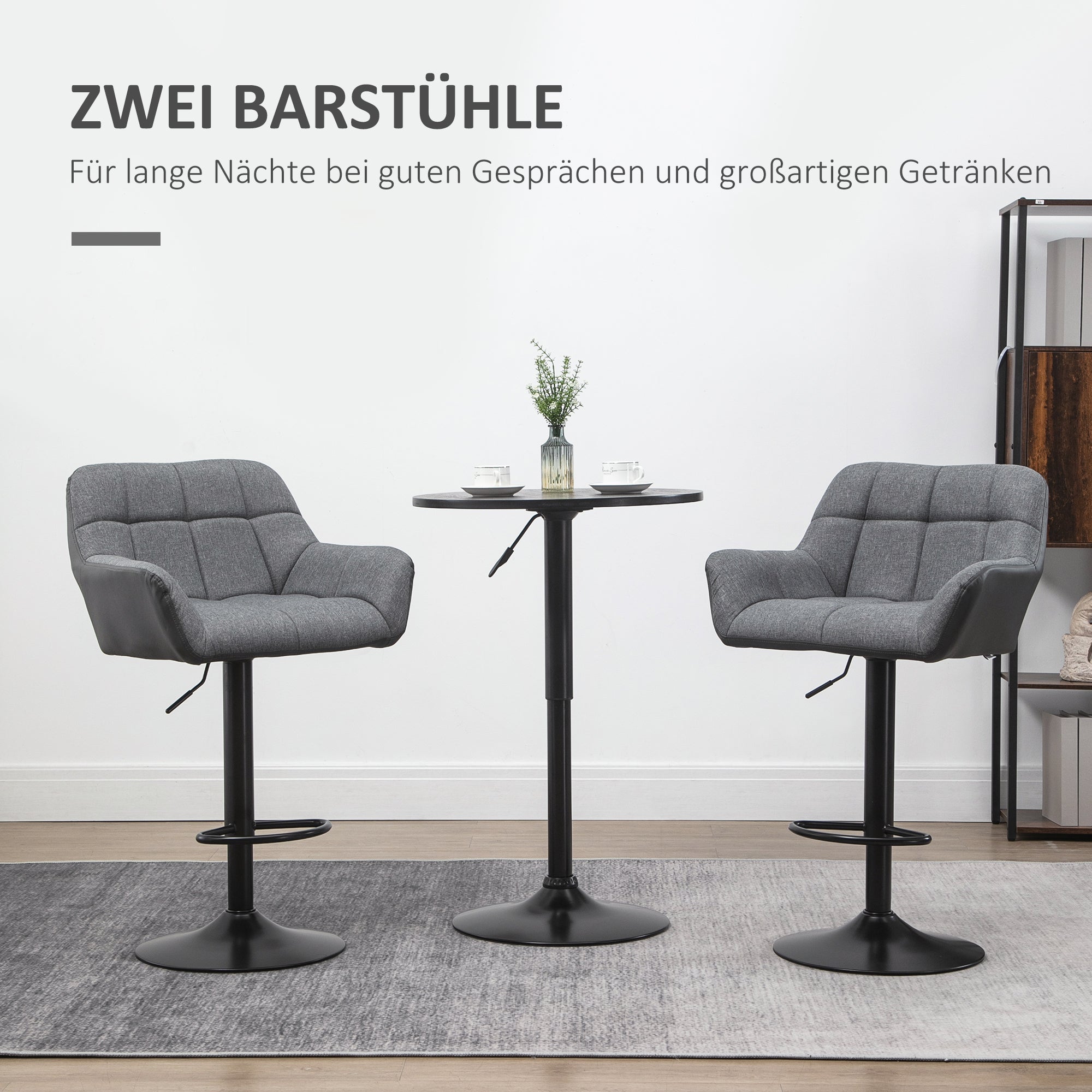 HOMCOM Barhocker 2er-Set Retro-Design höhenverstellbar Kunstleder Leinenoptik Grau + Schwarz