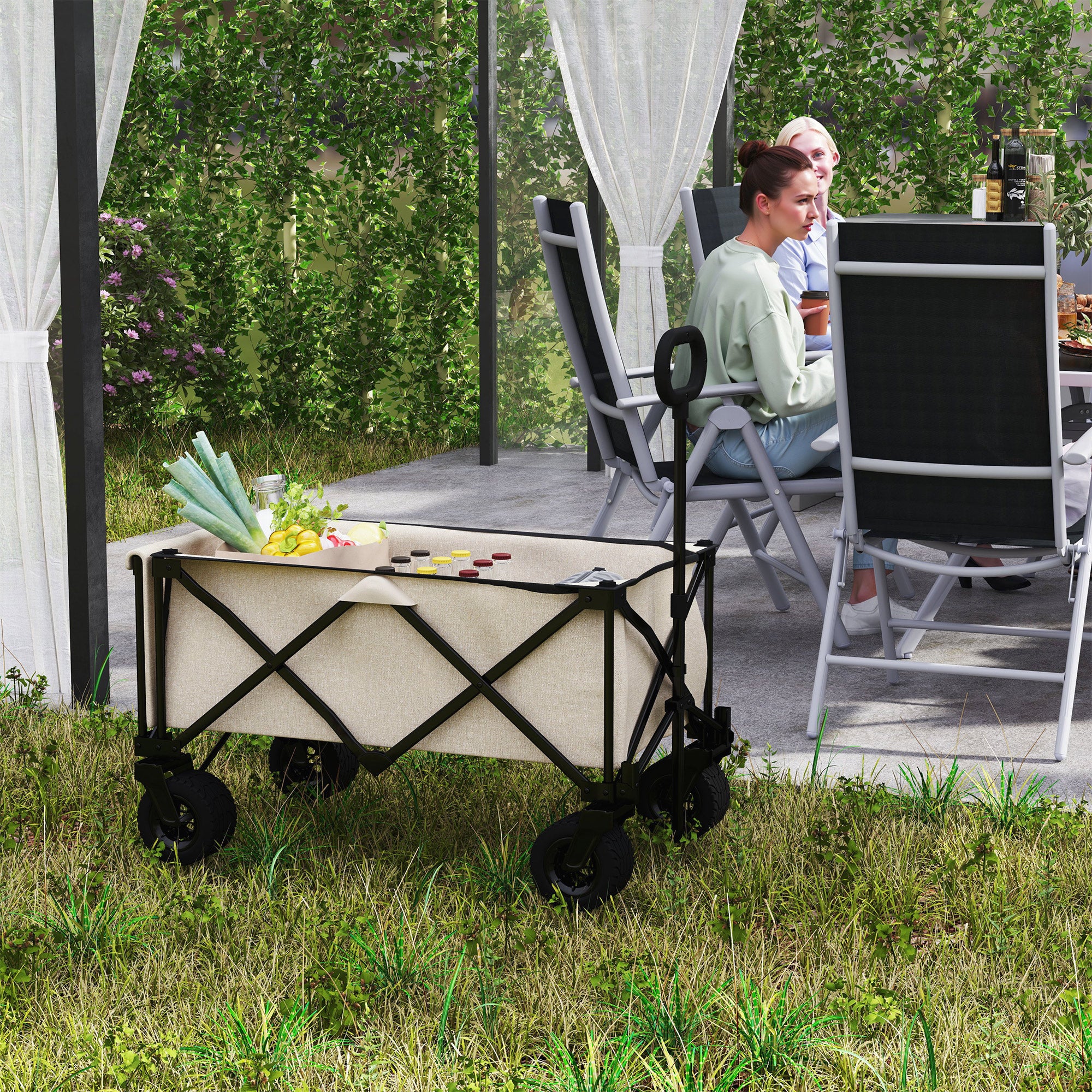 Outsunny Gartenwagen 100 kg belastbar, klappbar Transportwagen mit herausnehmbare Plane, 90 x 48 x 92 cm Beige