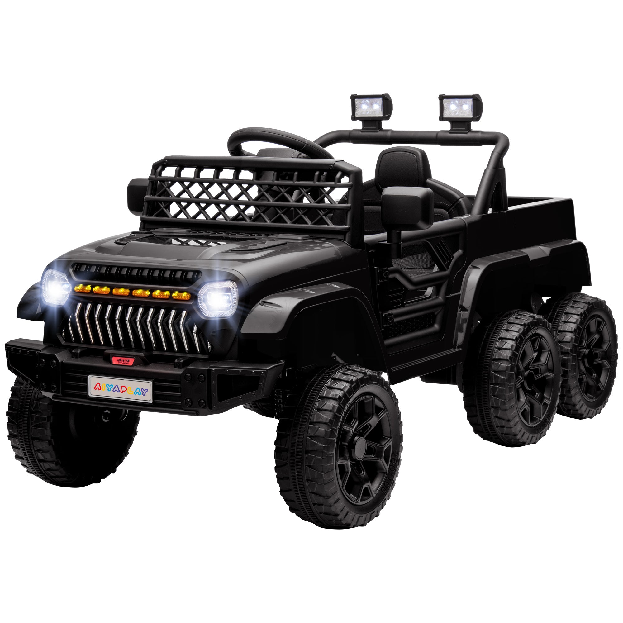 AIYAPLAY 12V Elektrisches Kinderauto, mit Anhänger, LED-Lichtern, Musik und Hupe, für Kinder im Alter von 3-8 Jahren, Schwarz