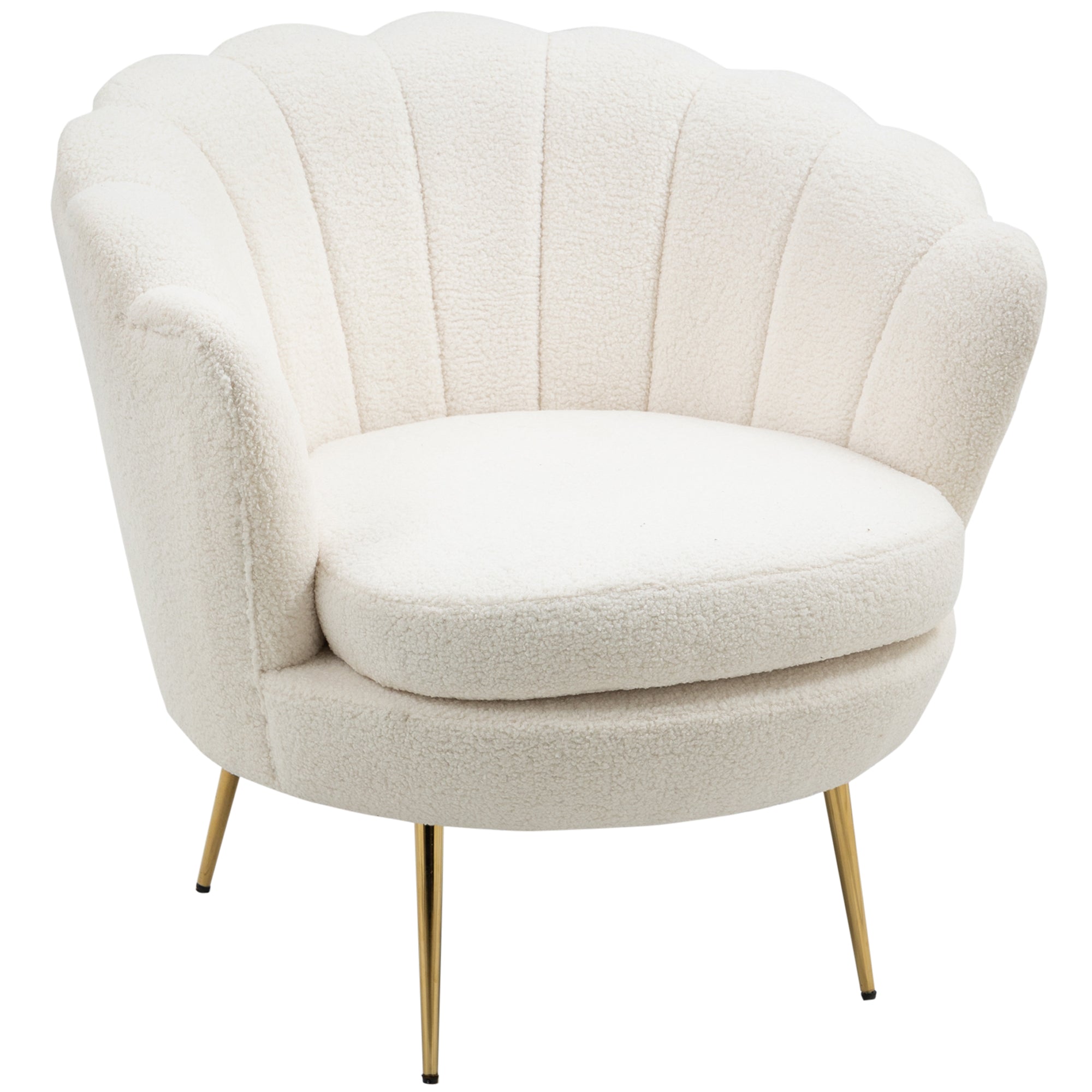 HOMCOM Polstersessel in Muschelform, Relaxsessel, Entspannungssessel, Metallbeine in Goldoptik, 79L x 77B x 77H cm, Weiß
