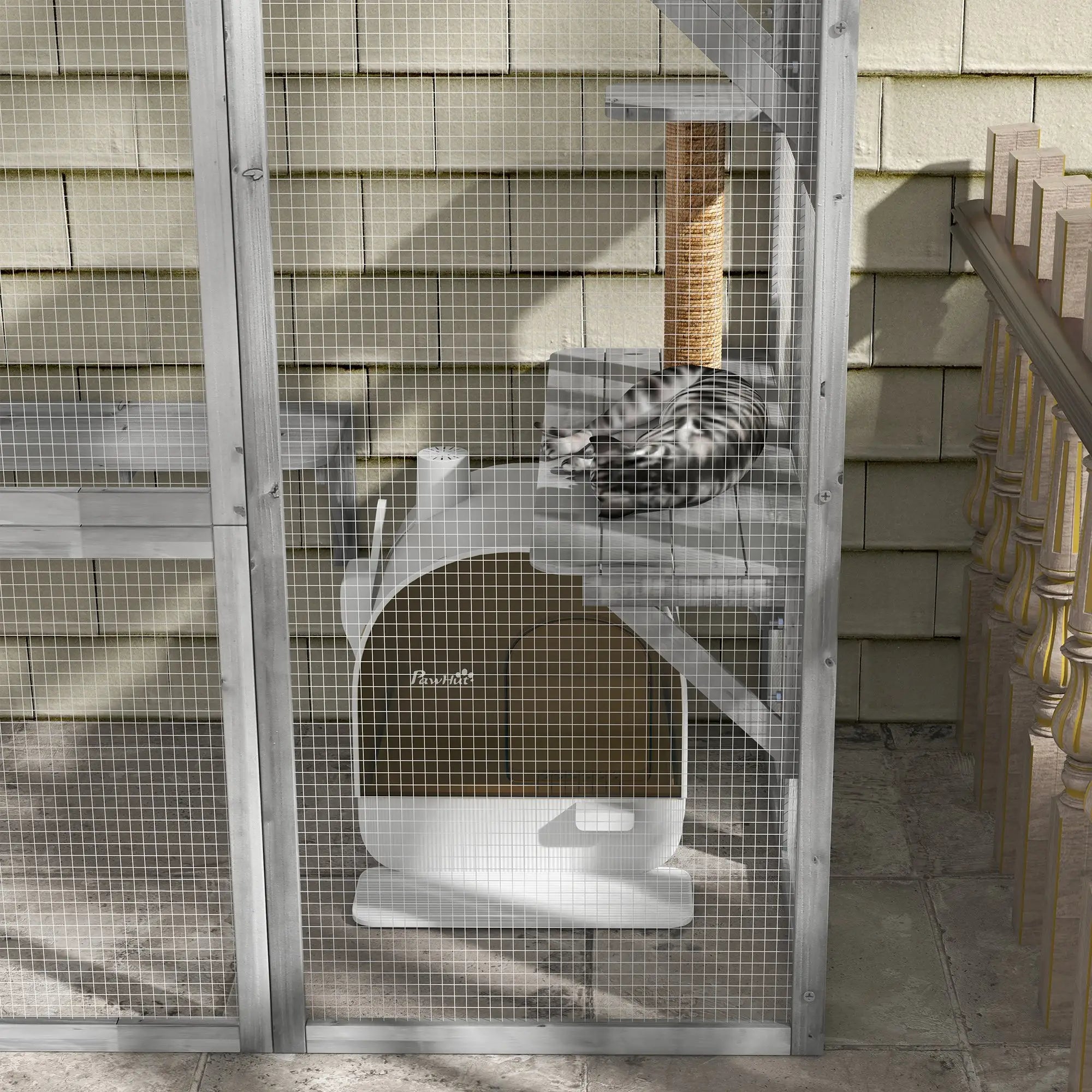 PawHut Katzentoillete mit Filter, 1 Ersatzfilter, 1 Bodenmatte, 43 cm x 44 cm x 47 cm, Schwarz + Weiß