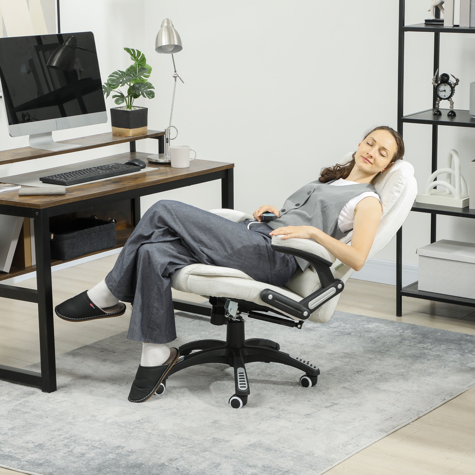 Vinsetto Ergonomischer Schreibtischstuhl mit Massagefunktion, 68 x 72 x 110–120 cm, Cremeweiß