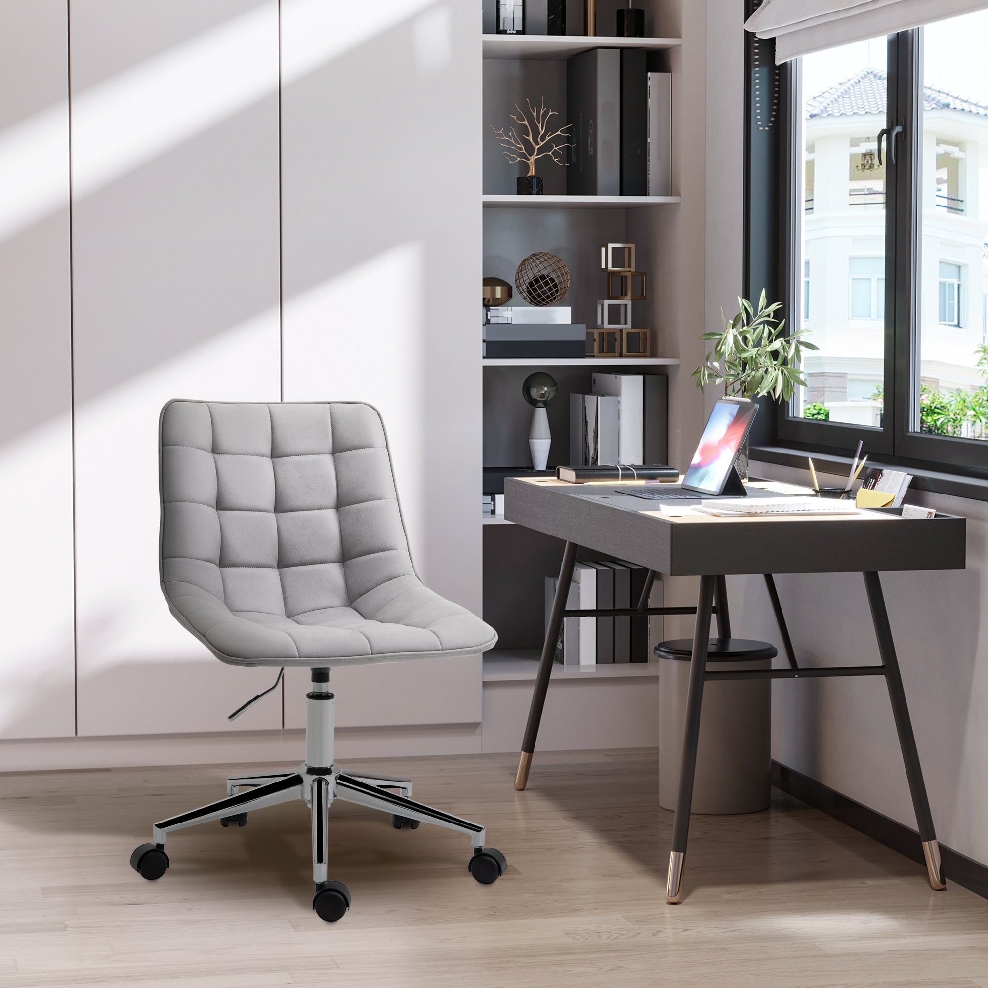 Vinsetto Bürostuhl Drehstuhl Schreibtischstuhl höhenverstellbar 360° drehbar Mikrofaser Schaumstoff Hellgrau 60x 60x90 cm