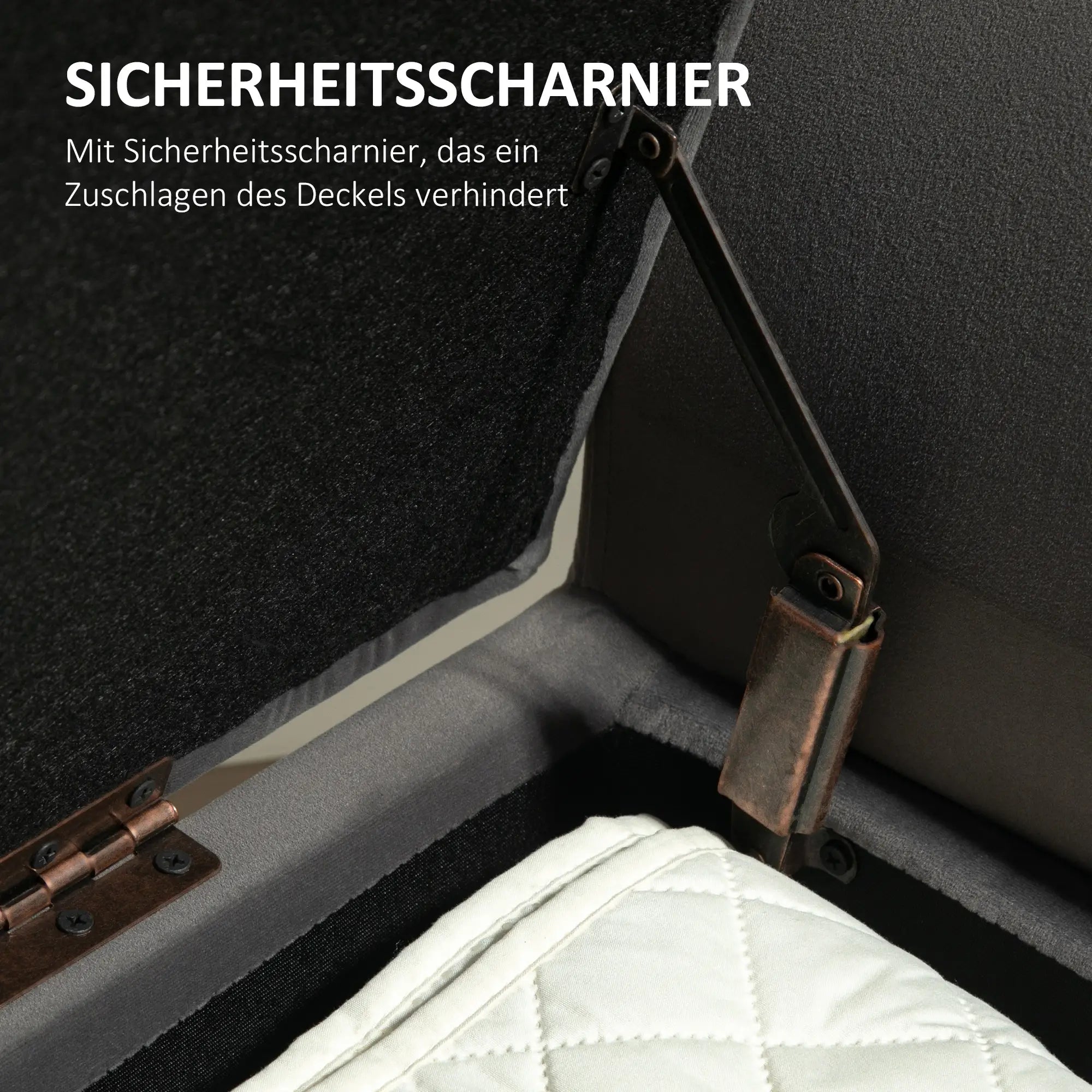 HOMCOM Polsterbank mit Stauraum, Truhenbank mit Armlehnen, 46 cm Sitzhöhe, samtartiges Polyester, 111,5 x 41 x 65 cm, Dunkelgrau