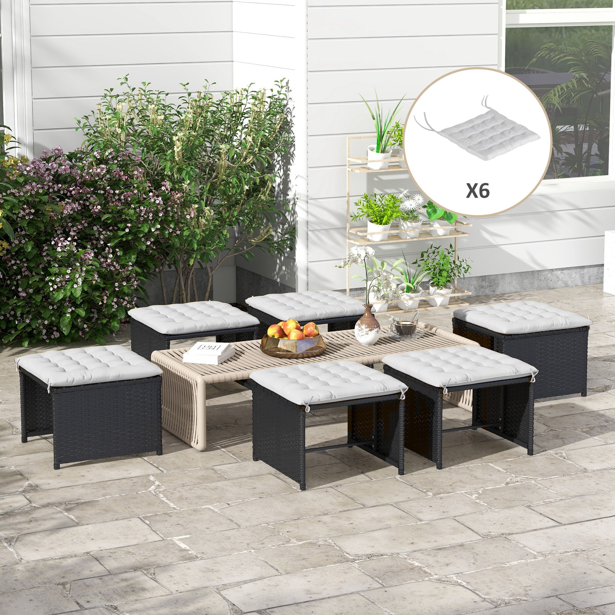 Outsunny Gartenstuhauflage Sitzpolster Gartenpolster, mit Steppung, 40 x 40 x 4 cm, Hellgrau