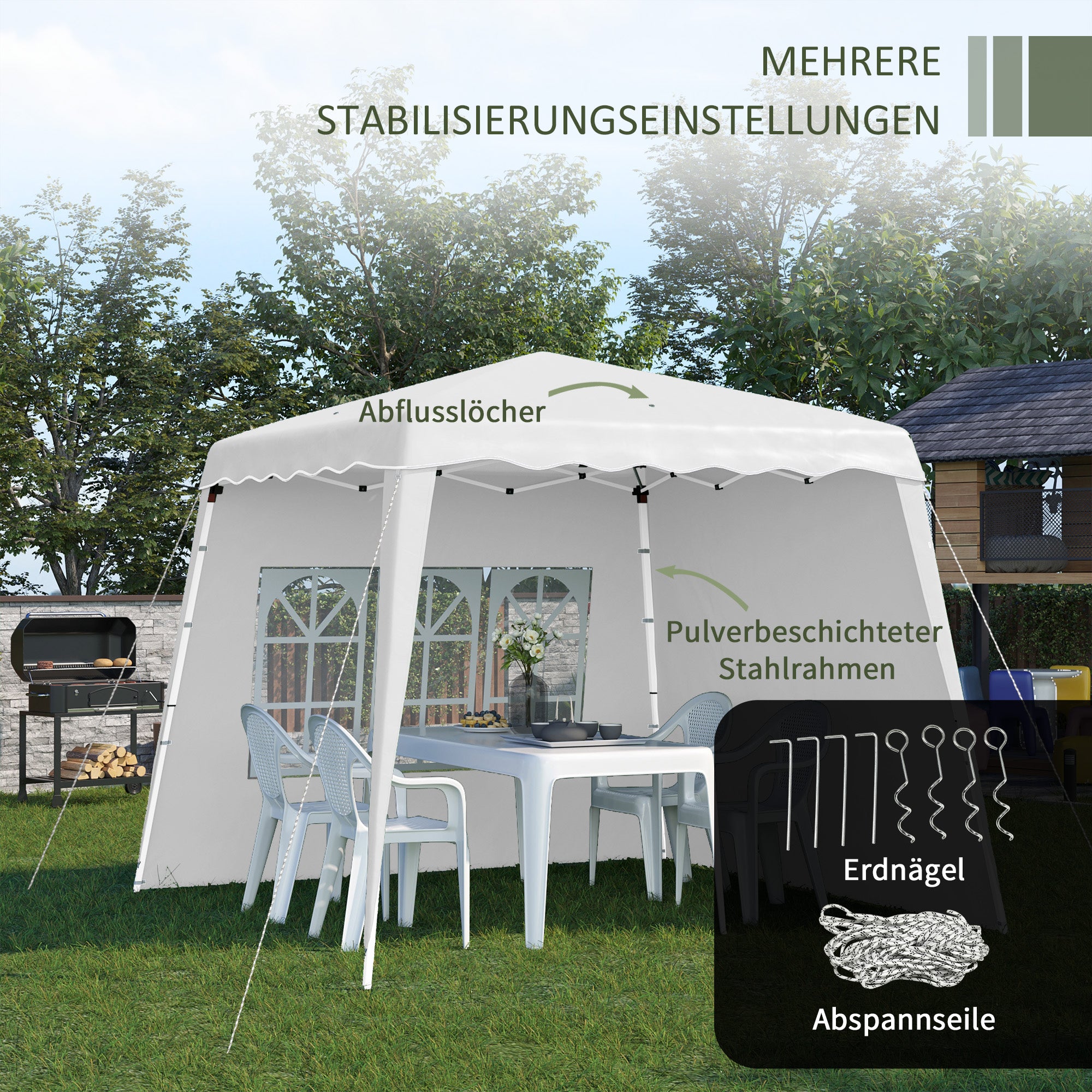 Outsunny Pop Up Pavillion Faltpavillion, inkl. Fernstern, wetterbeständig, 240 x 240 x 250 cm, Weiß