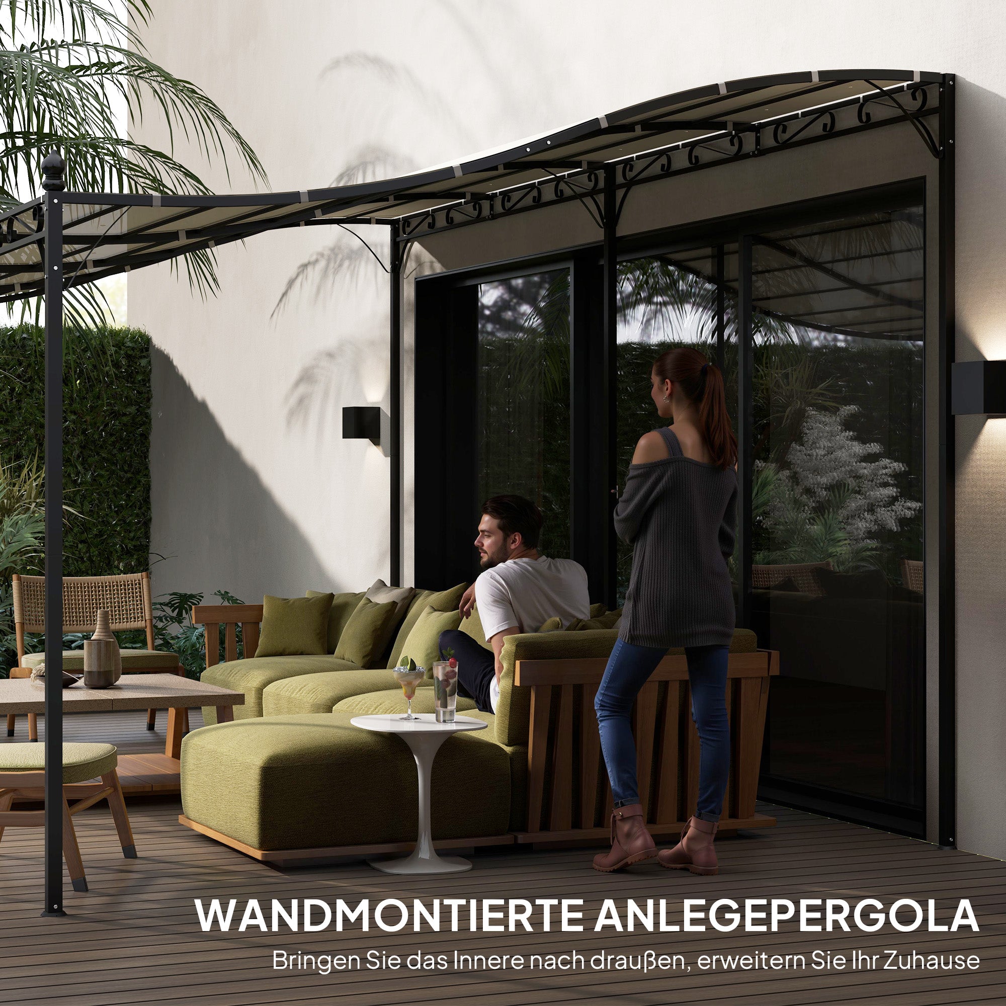 Outsunny 3 x 5 m Pergola, Flexibles Gartendach mit wasserfester Plane und Metallrahmen, Schattenspender, Cremeweiß