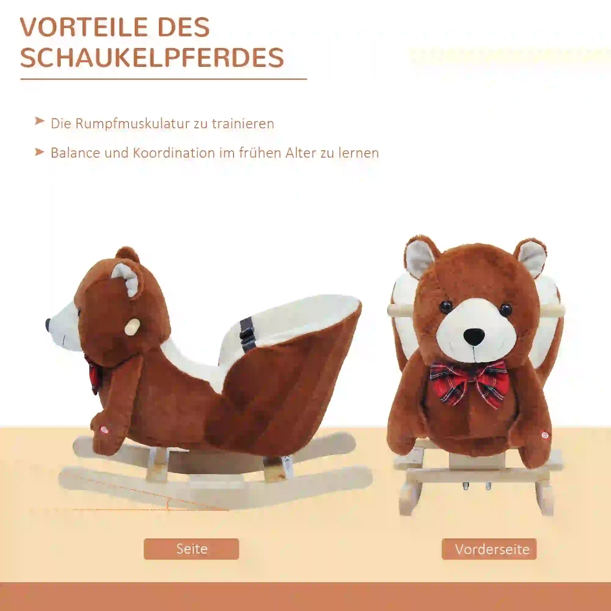 HOMCOM Schaukeltier Bär mit Musik Sicherheitsgurt Plüsch