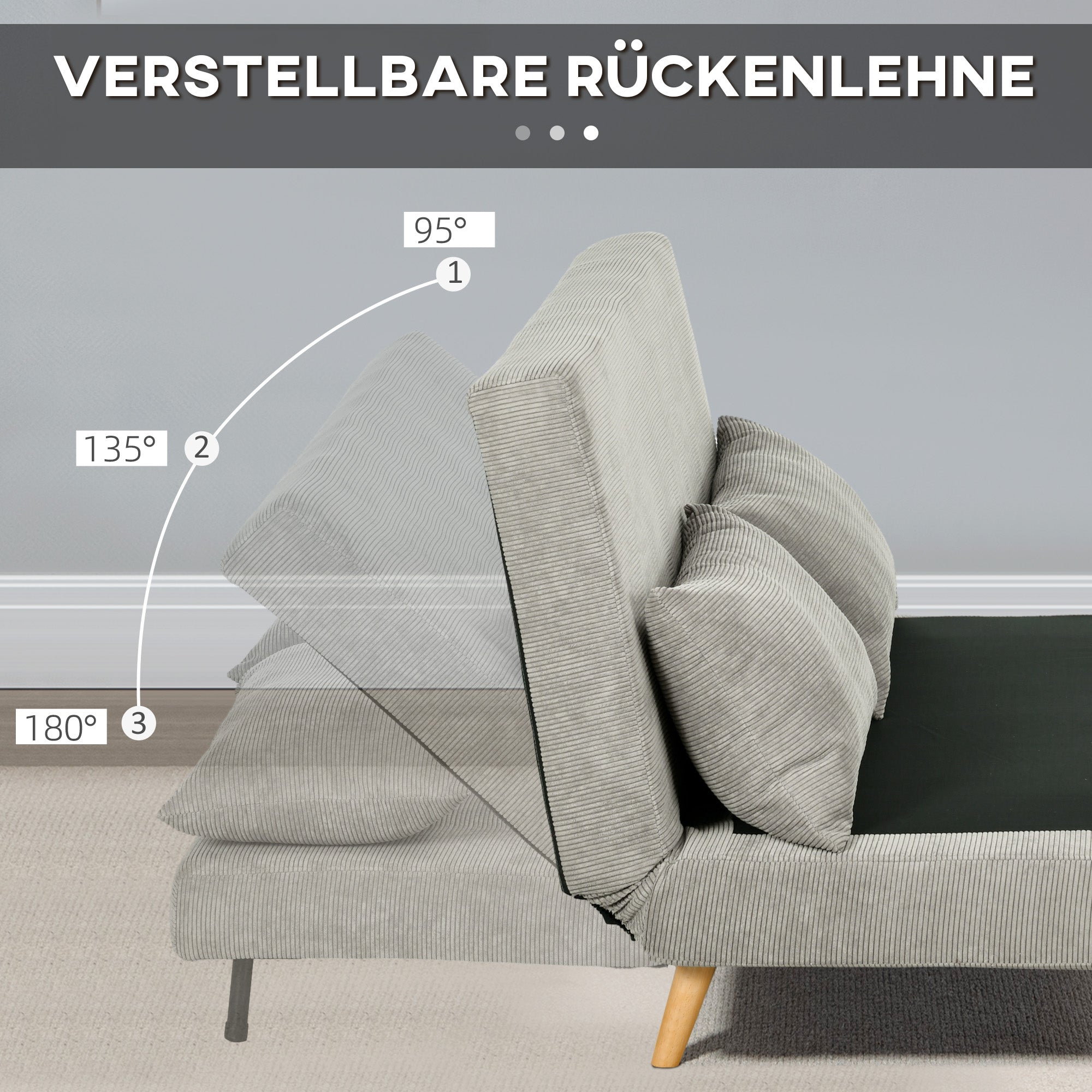 HOMCOM Schlafsofa, Gästebett, 3-fach verstellbare Rückenlehne, Leinenoptik, bis 120 kg, 141 x 90 x 81 cm, Grau