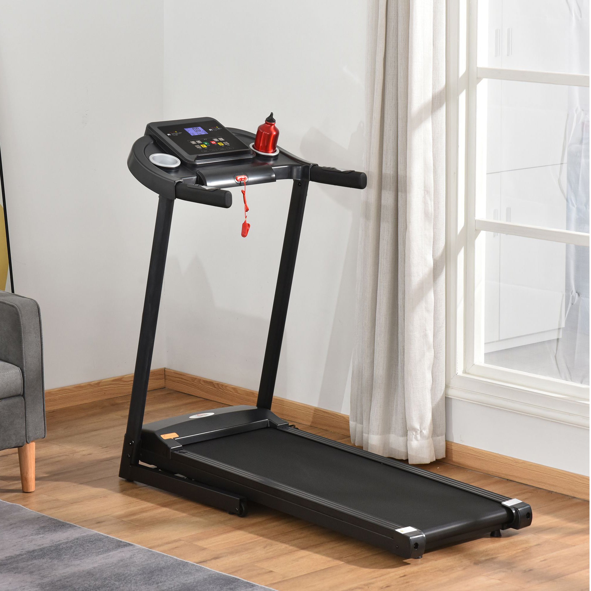 HOMCOM Laufband Klappbar elektrisch 500 W 1-12 km/h LED-Display Getränkehalter und Handyhalterung sehr gut geeignet für Home Gym Indoor Fitness Schwarz 134 x 60 x 118 cm