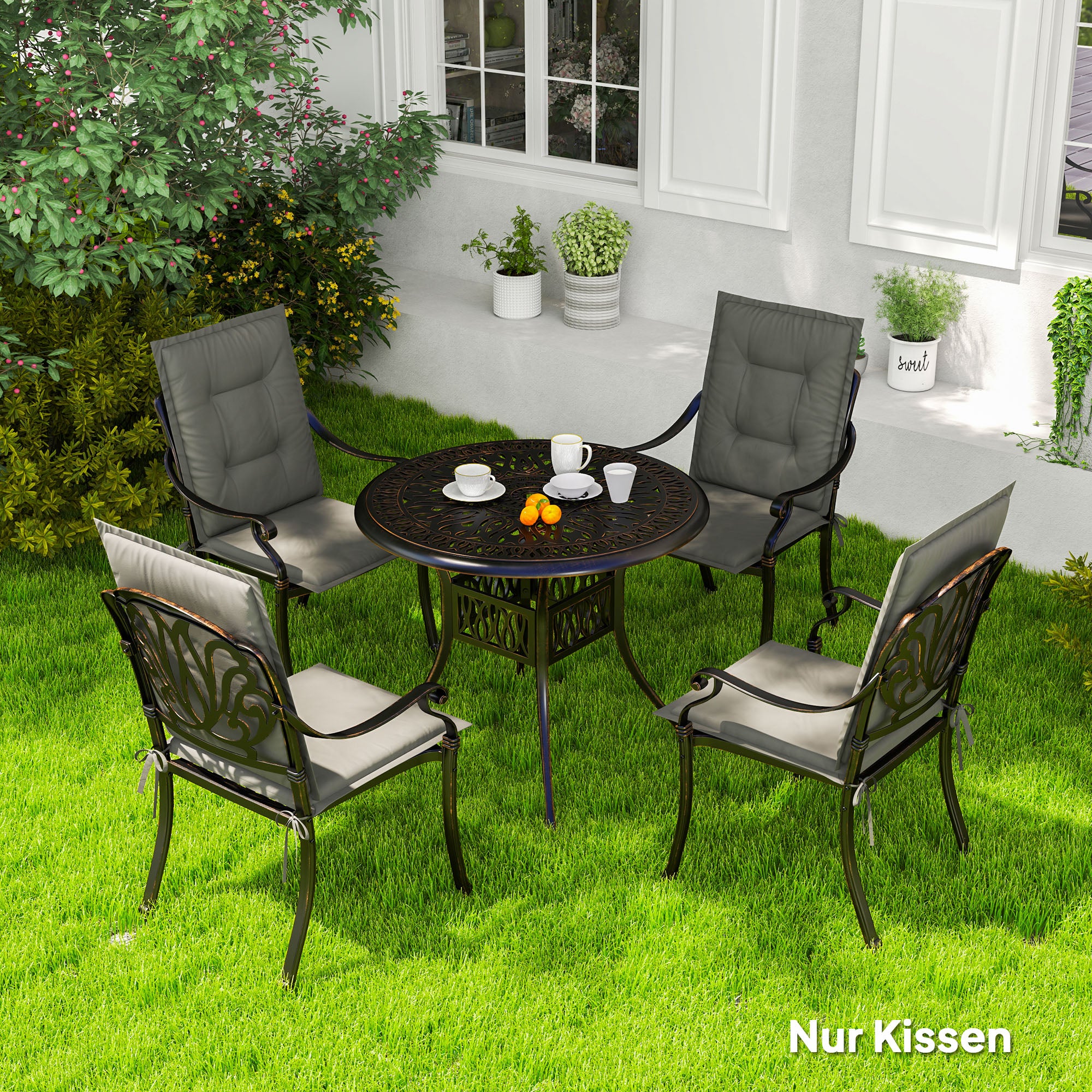 Outsunny 4er Set Sitzkissen 108 x 50 x 5 cm Stuhlkissen mit Bändern, Outdoor Indoor Sitzauflage Hellgrau