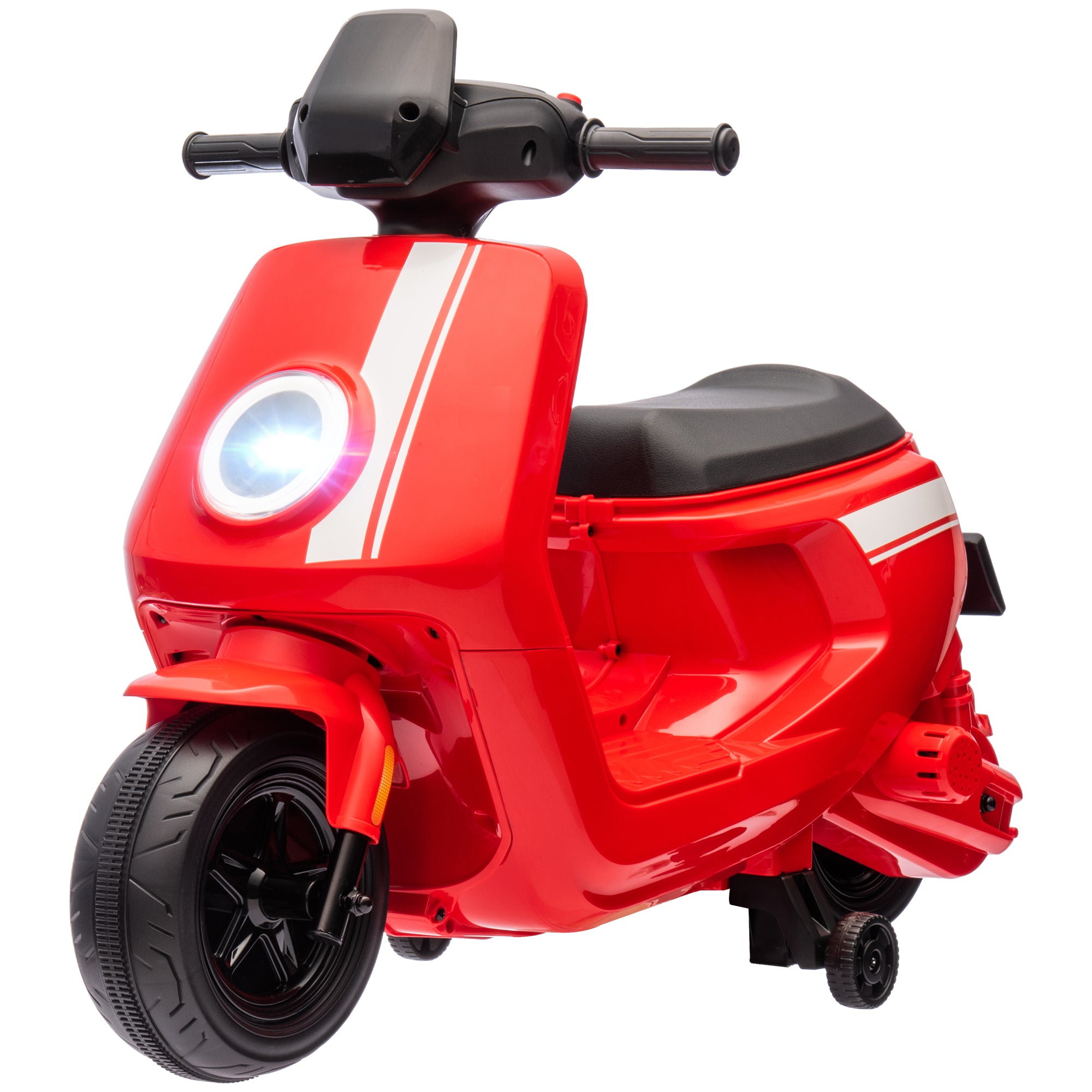 AIYAPLAY 6V Elektro-Motorrad für Kinder, mit Scheinwerfer und Musik, Vor- und Rückwärtsgang, Trainingsräder, 18-36 Monate, Rot