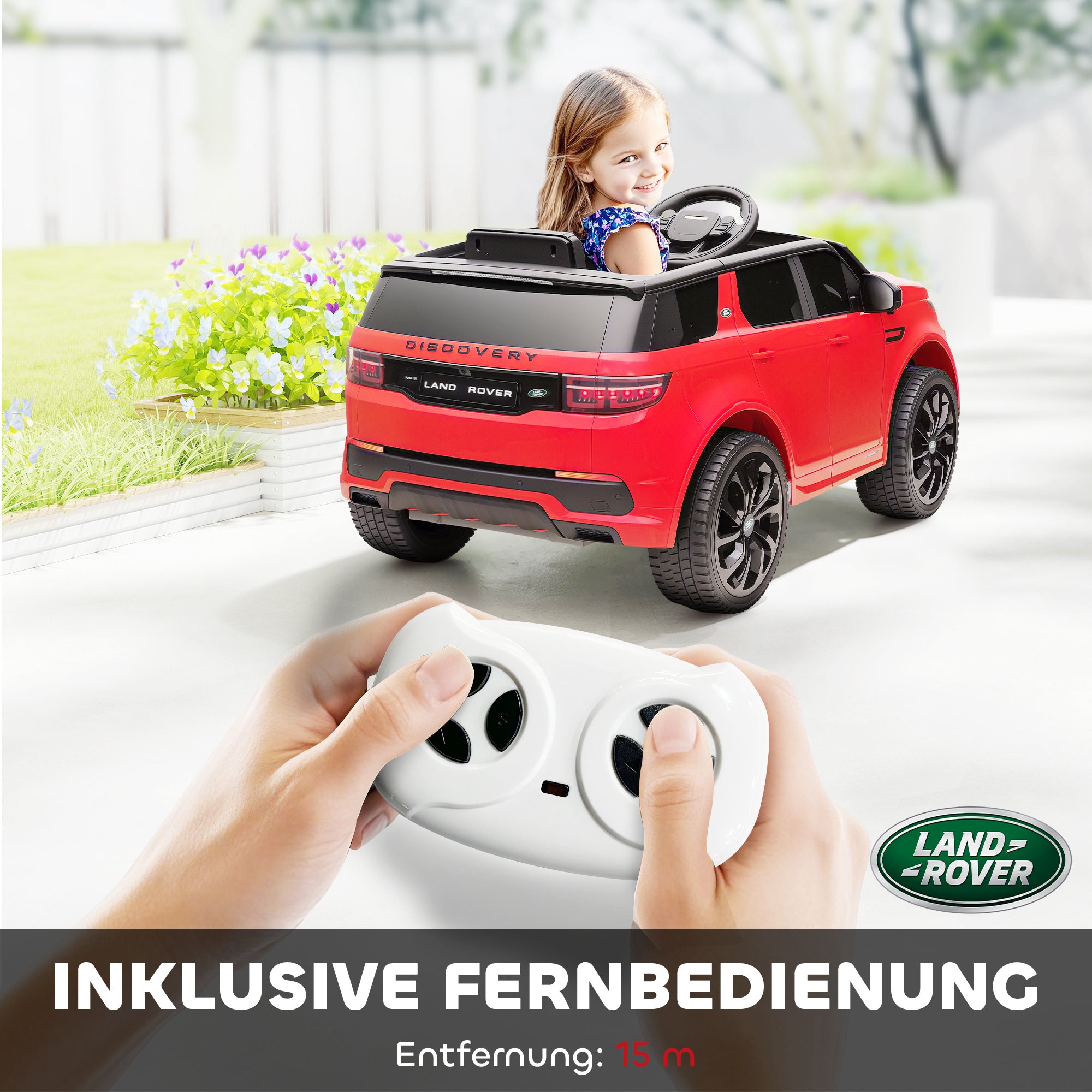 AIYAPLAY Kinder-Elektroauto, 12V Kinderfahrzeug mit Fernbedienung, LED-Lichtern, Musik und Hupe, 3-6 Jahre, Rot