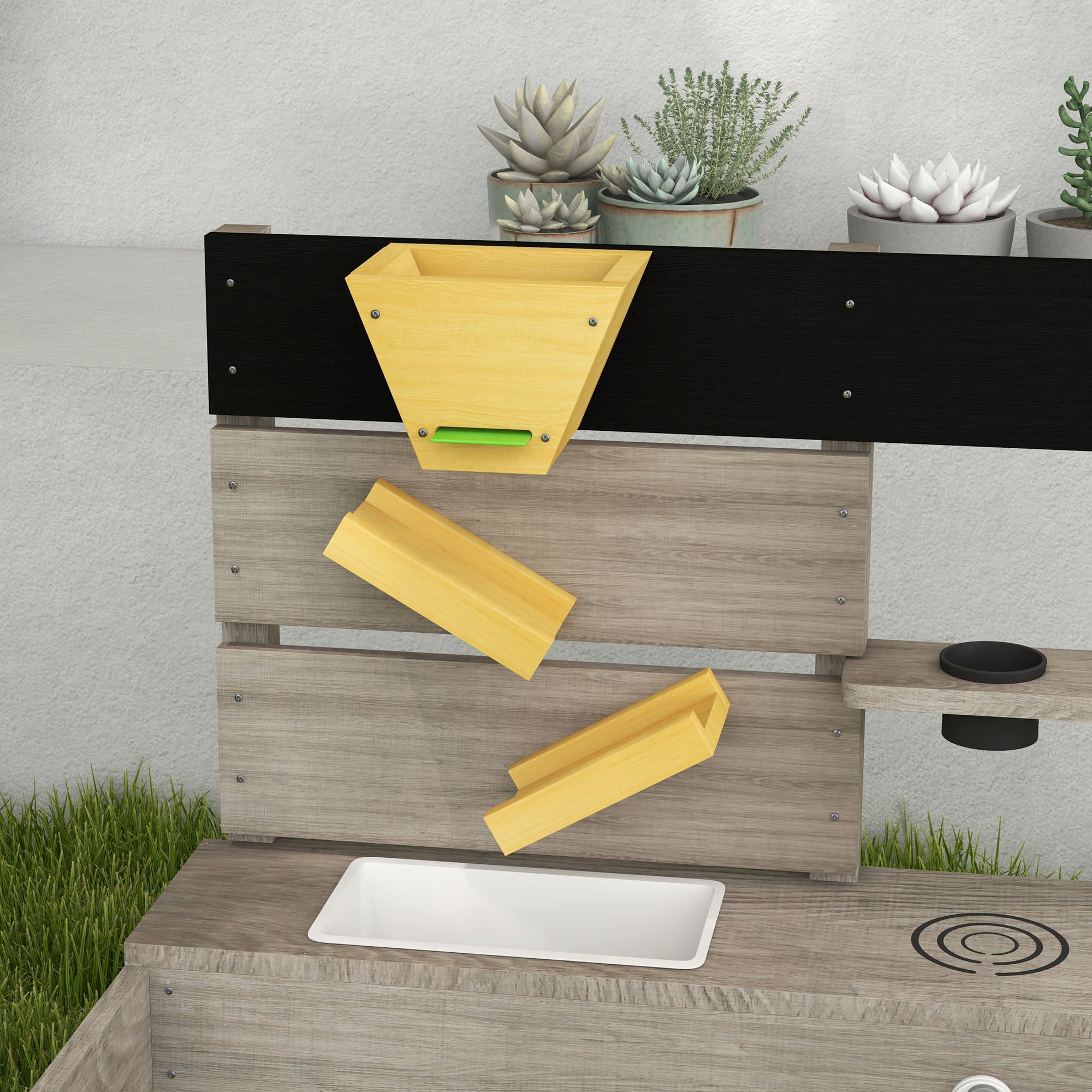 Outsunny Sandkasten mit Wasserstation, 2 Pflanzkästen, behandeltes Massivholz, 154 x 80 x 60cm, Grau