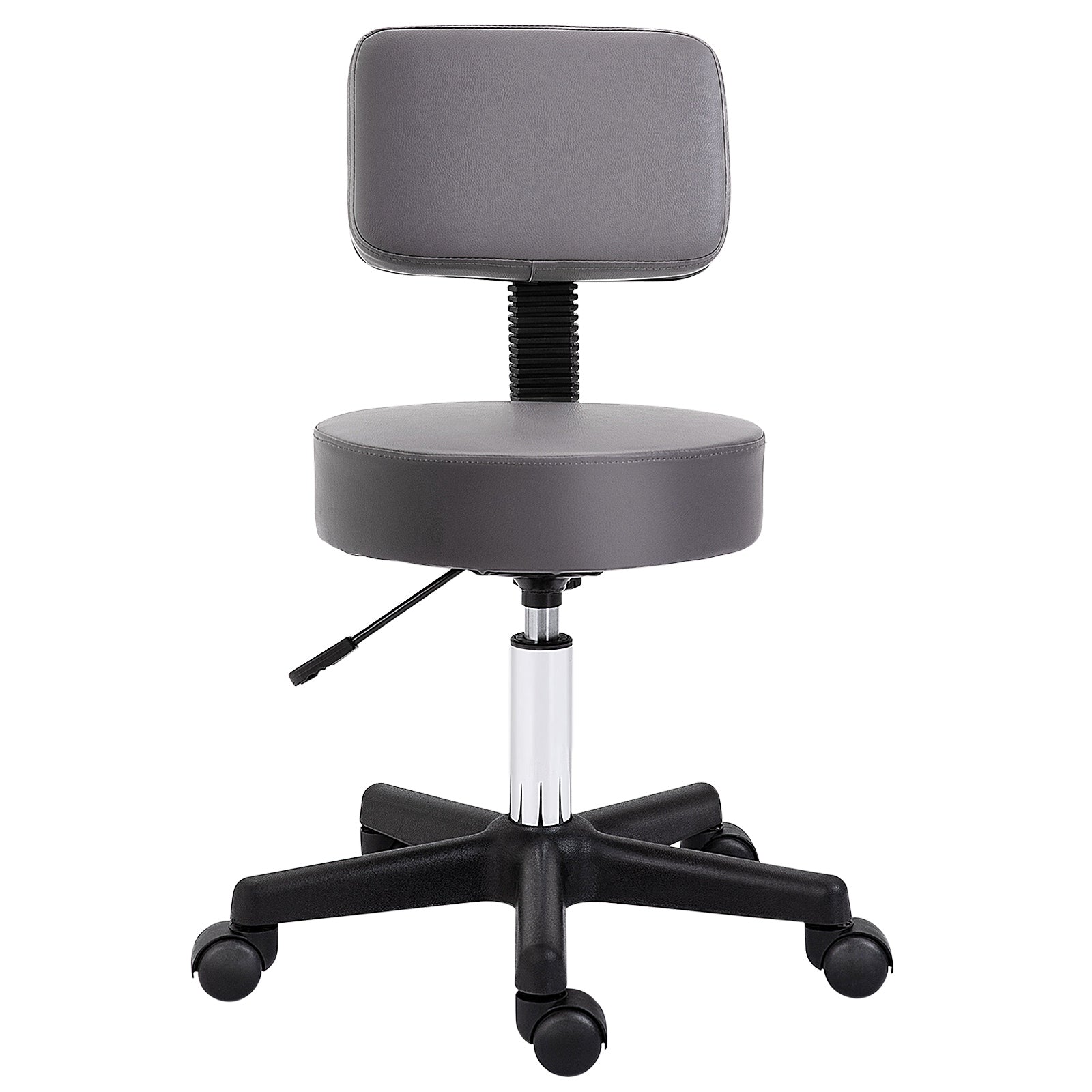 HOMCOM Salonhocker, höhenverstellbar, ergonomisch, 360° drehbar, 5 Rollen, synthetischer Bezug, Grau