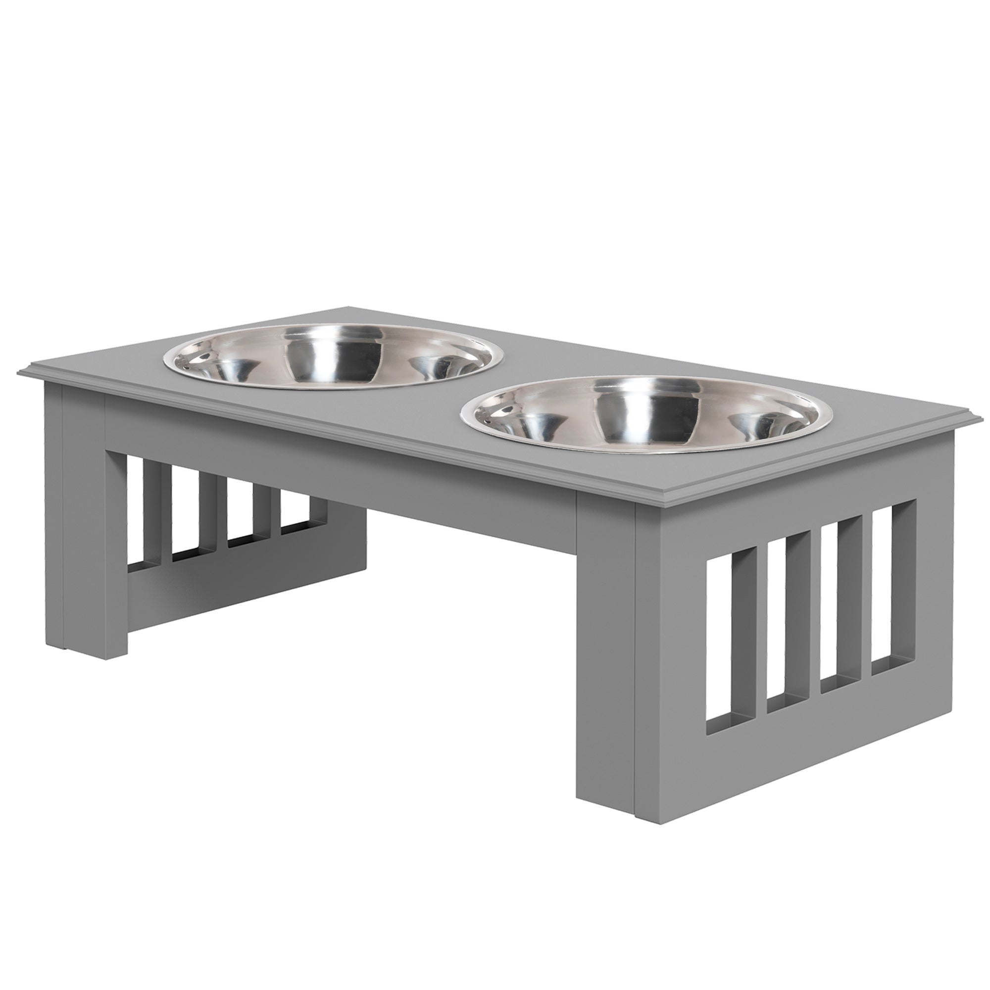 PawHut Hunde-Futterstation, rutschfest, 44x24x15cm, Grau, 0,9L pro Napf