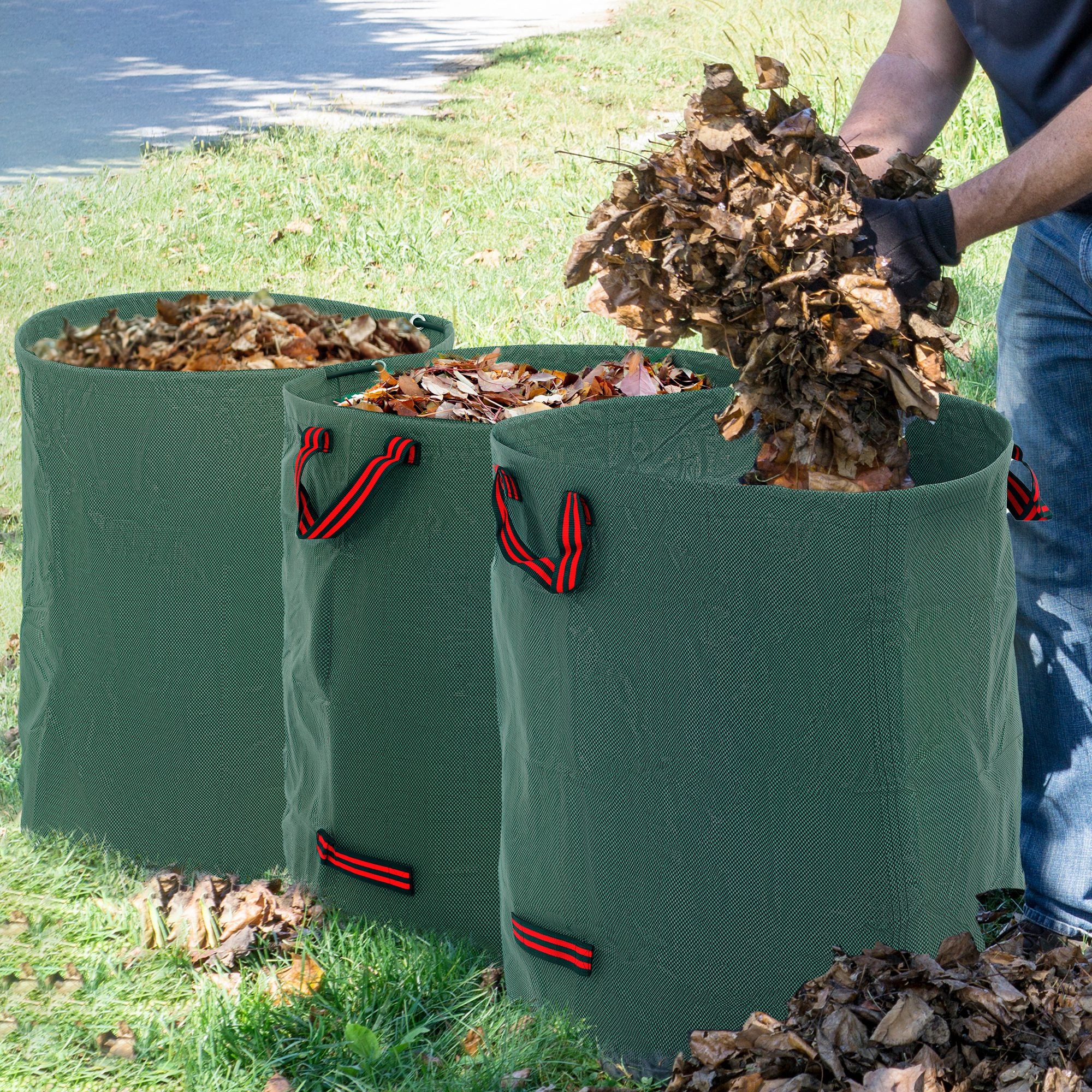 Outsunny Gartensack 3x272L wasserdicht Gartenabfallsack mit Griffe, stabil Laubsack UV Schutz Grün
