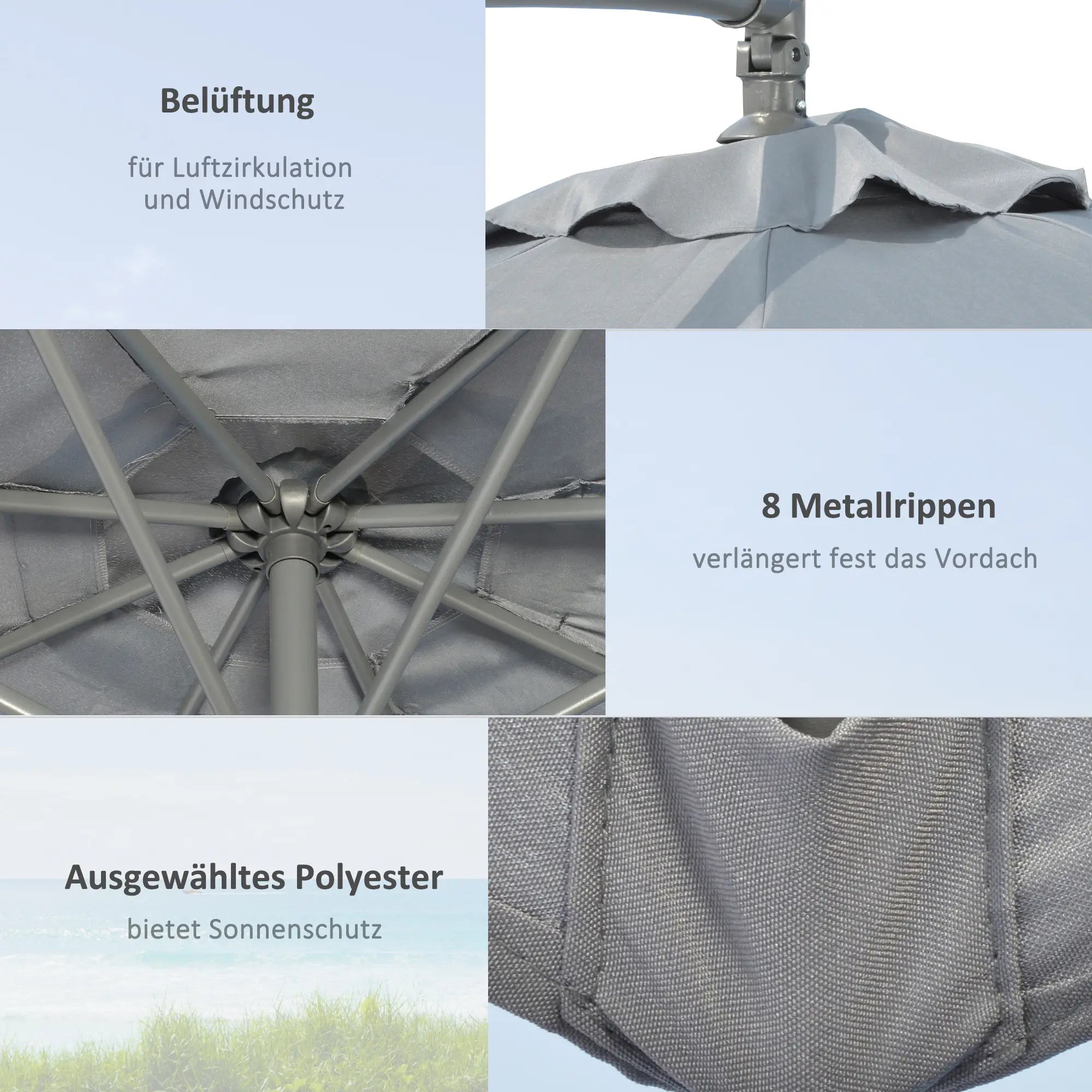 Ampelschirm Ø2,92?m mit Kurbel & Gewichten, Dunkelgrau