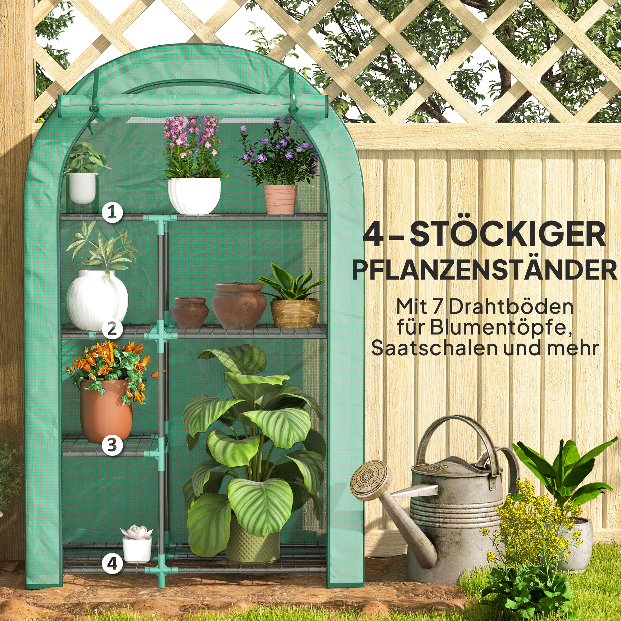 Outsunny Mini-Gewächshaus, 4-stufiges Gewächshaus mit Kunststoff-Plane, tragbar, Rolltür, 100 x 45 x 160 cm, Grün