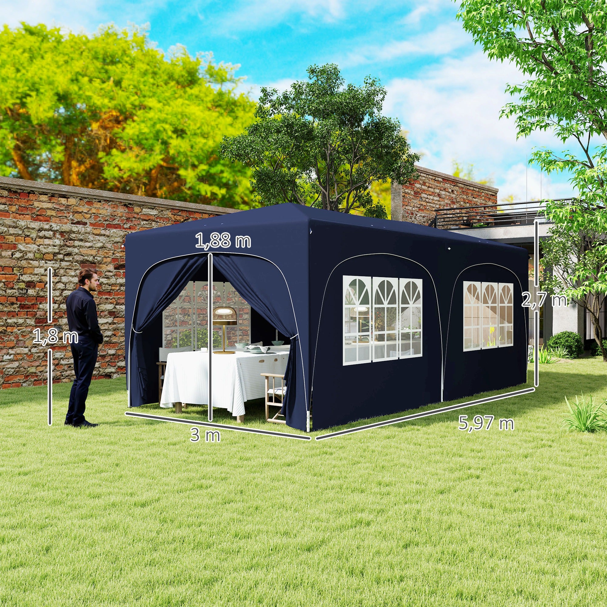 Outsunny 3 x 6 m Pop-up Pavillon mit Seitenwänden, UPF50+ höhenverstellbares Gartenzelt mit Tragetasche und Sandsäcken