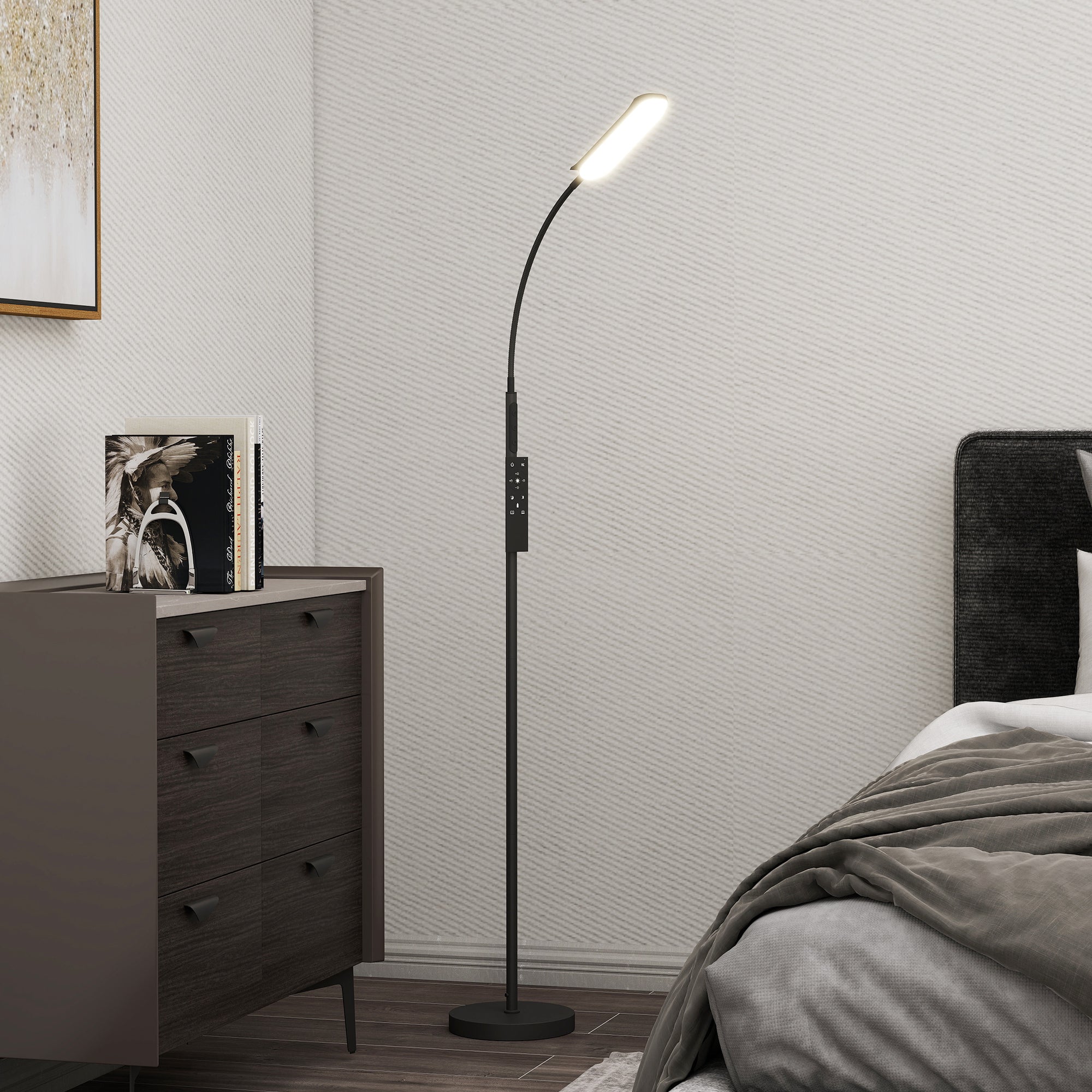 HOMCOM LED-Stehlampe, 5 Modi, Speicherfunktion, verstellbare Helligkeit, Stahl, Schwarz