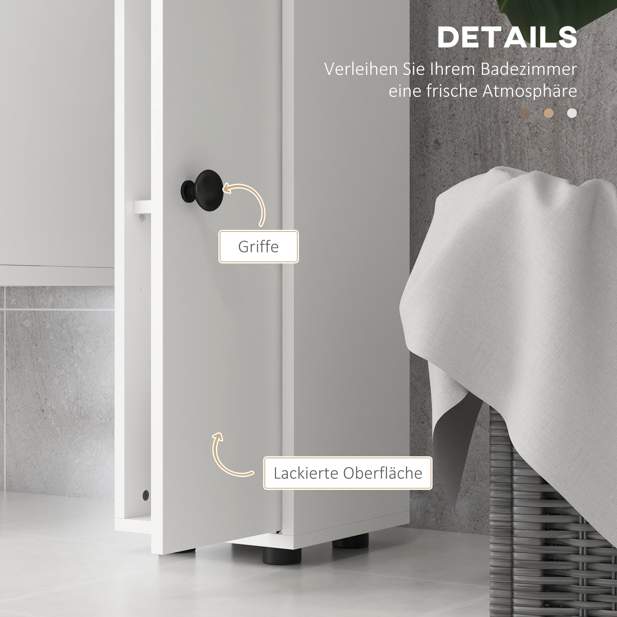 kleankin Badezimmerschrank, 4 Regale, Schublade, Spanplatte, schlankes Design, Weiß