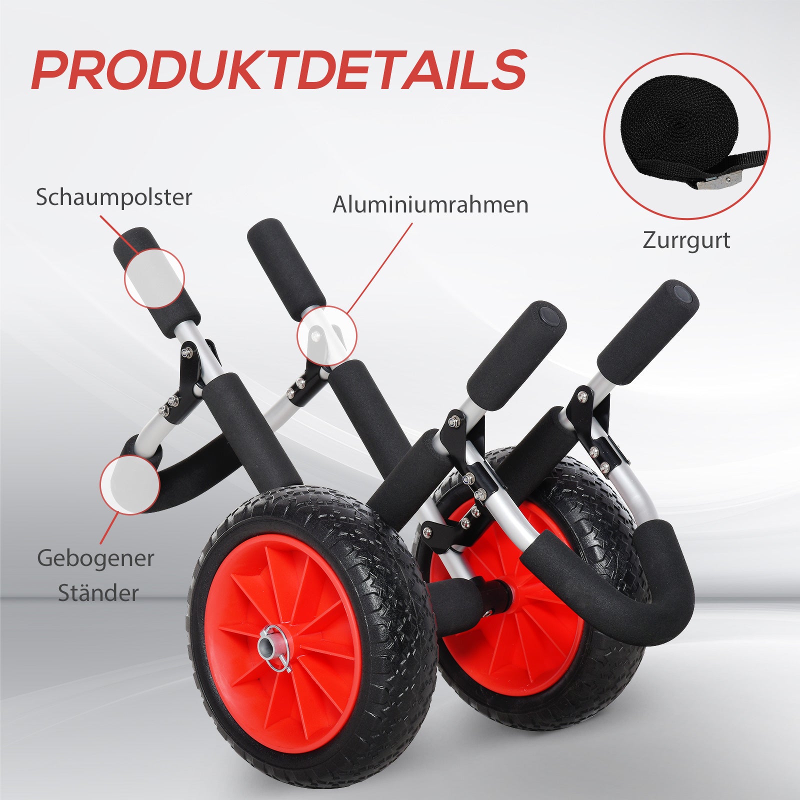 HOMCOM Surfwagen klappbar bis 45 kg AluTransportwagen Kajakwagen klappbar gepolstert Kunstleder-Reifen Bootswagen Surfwagen Bootstrailer Trolley für Surfbrett Board Schlauchboot