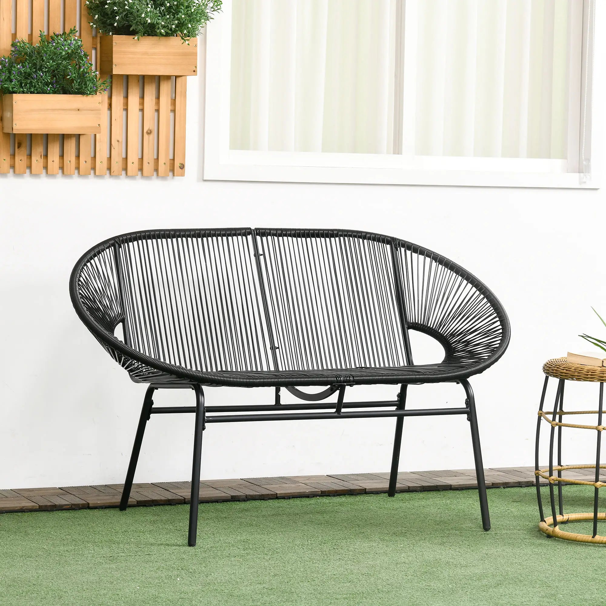 Outsunny Polyrattan Gartenbank 2-Sitzer Outdoor Balkon wetterfest