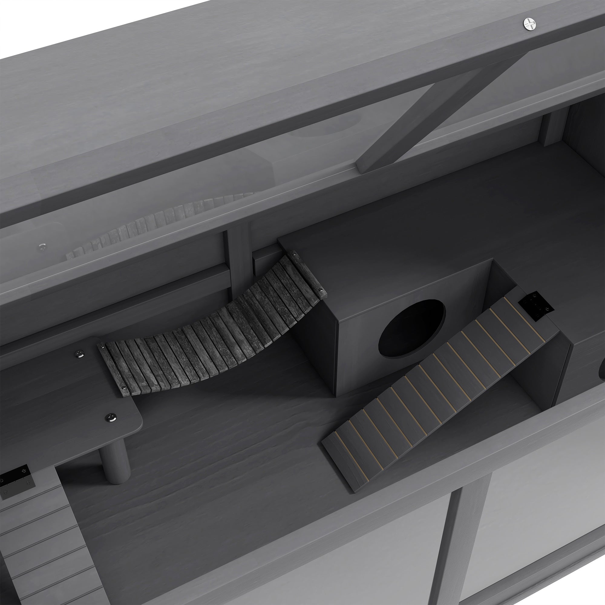 PawHut Kleintierkäfig Nagerkäfig, mit Zubehör, Tannenholz,100 cm x 52 cm x 50 cm, Grau