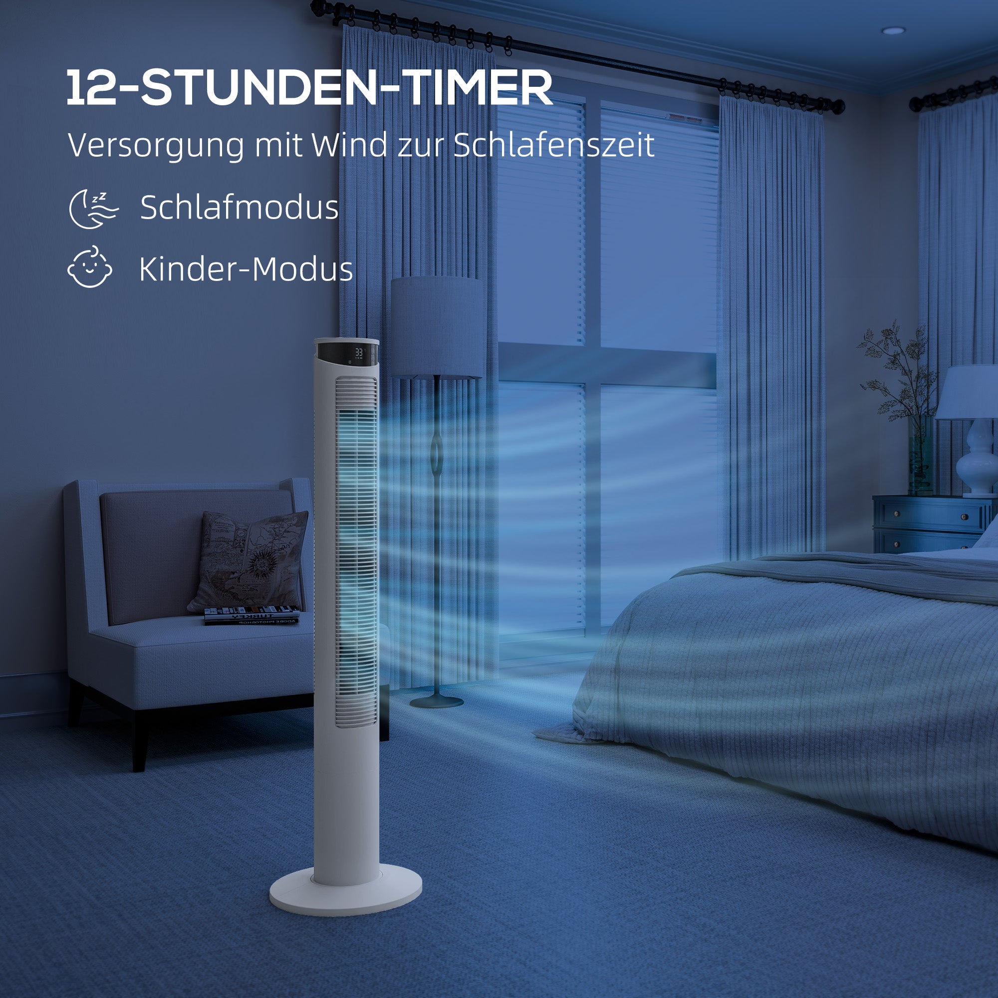 HOMCOM Turmventilator, Klimaanlage mit 4 Modi, 3 Geschwindigkeiten, Timer, Weiß