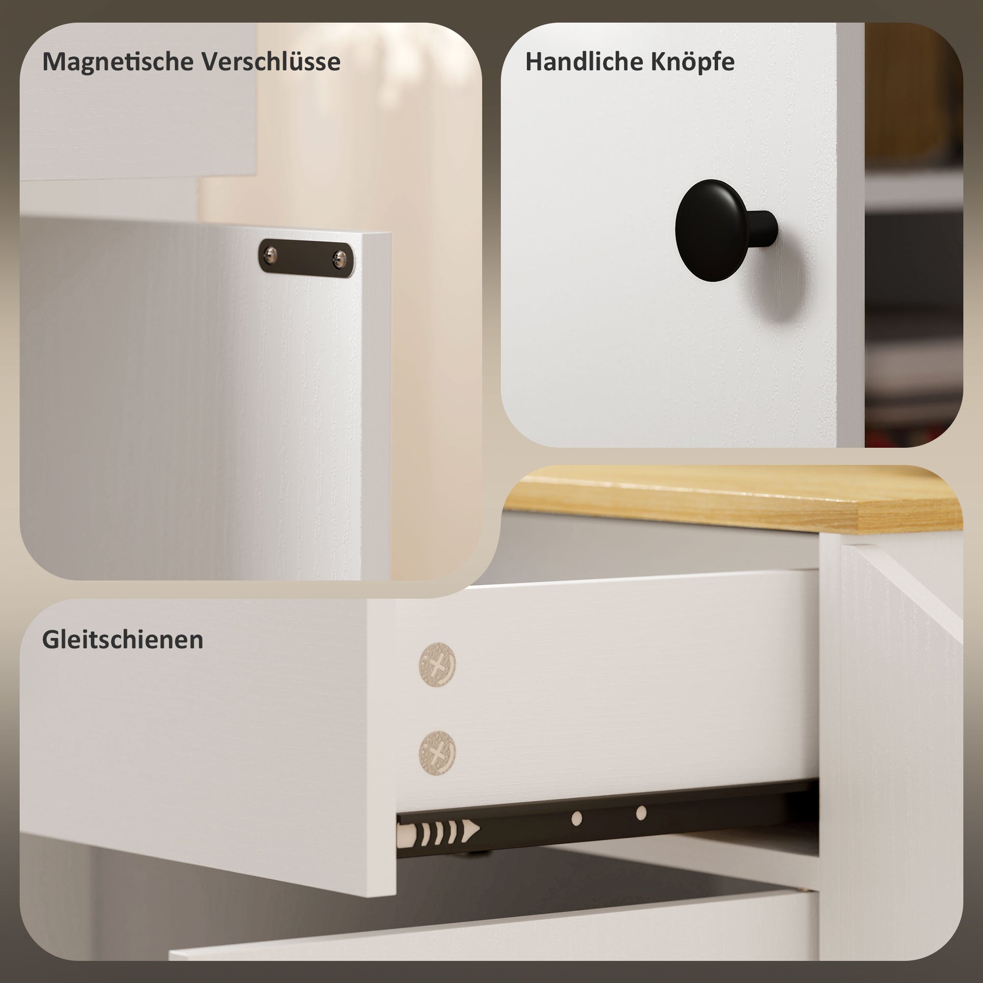 HOMCOM Küchenwagen mit Schublade, Schrankfach, Gewürzregal, Handtuchstange, 82 x 38 x 86,5 cm, Weiß/Eiche